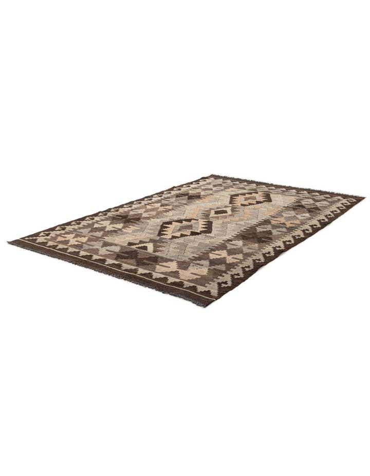 4' 2 x 6' 6 Hand Woven Kilim Maymana Wool Rug