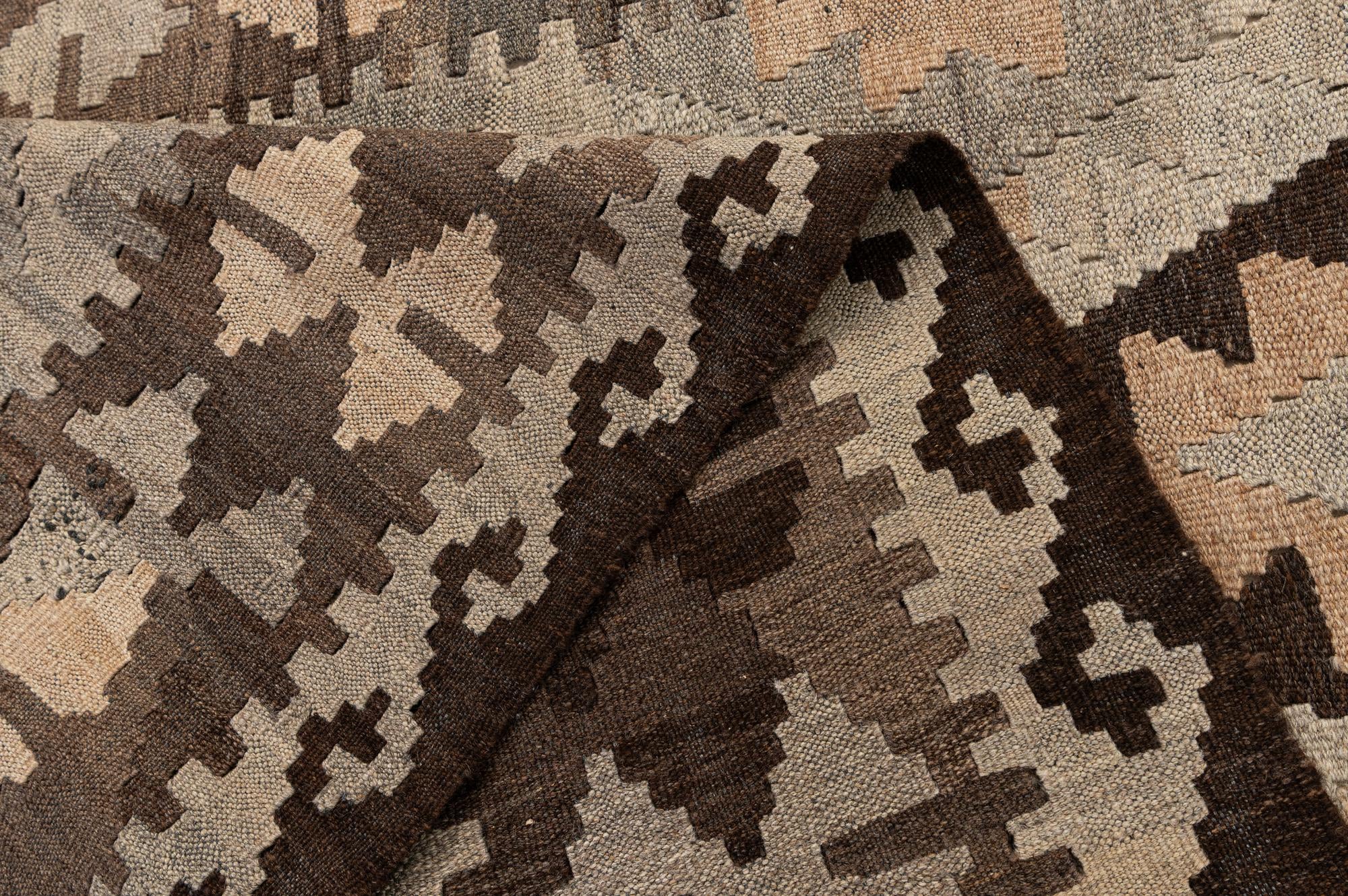 4' 2 x 6' 6 Hand Woven Kilim Maymana Wool Rug