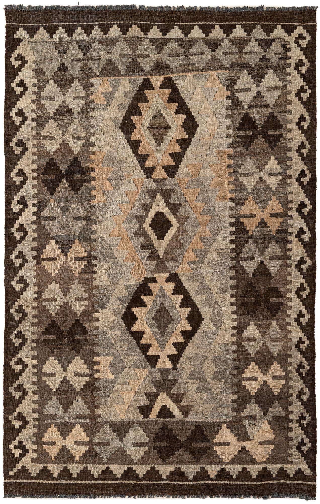 4' 2 x 6' 6 Hand Woven Kilim Maymana Wool Rug