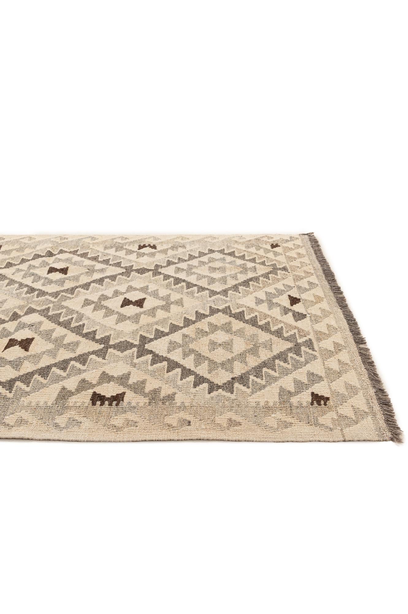 3' 5 x 4' 10 Hand Woven Kilim Maymana Wool Rug