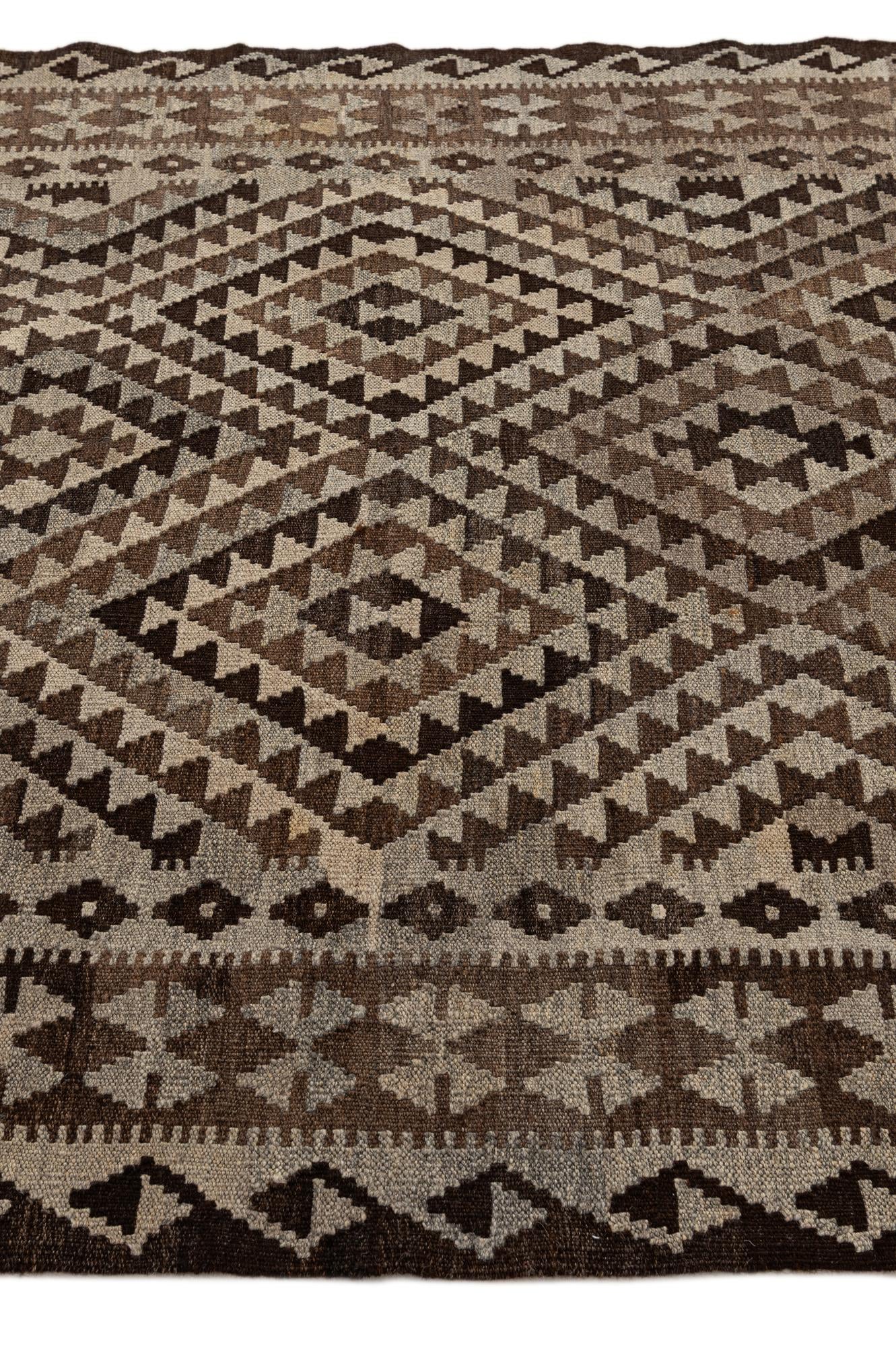 4' 6 x 5' 10 Hand Woven Kilim Maymana Wool Rug