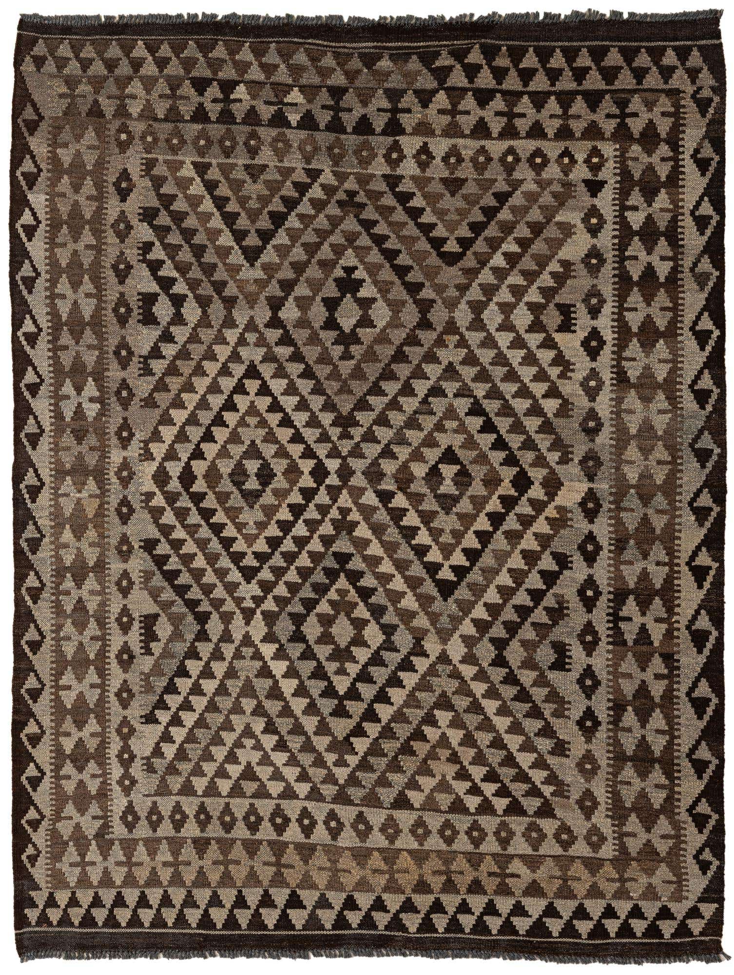 4' 6 x 5' 10 Hand Woven Kilim Maymana Wool Rug