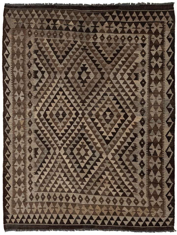 4' 6 x 5' 10 Hand Woven Kilim Maymana Wool Rug