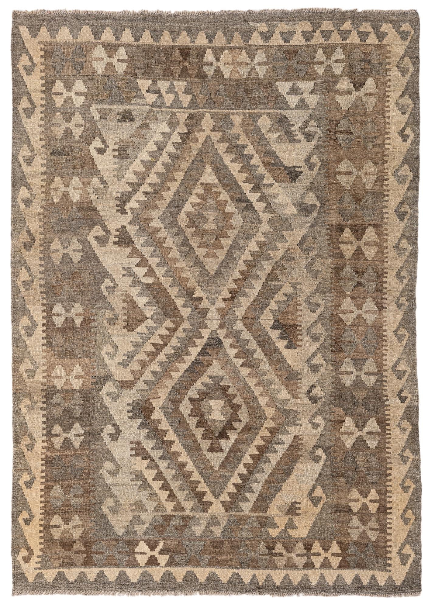 4' 5 x 6' 2 Hand Woven Kilim Maymana Wool Rug