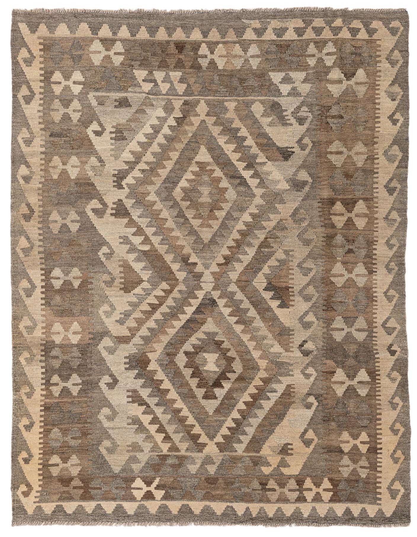 4' 5 x 6' 2 Hand Woven Kilim Maymana Wool Rug