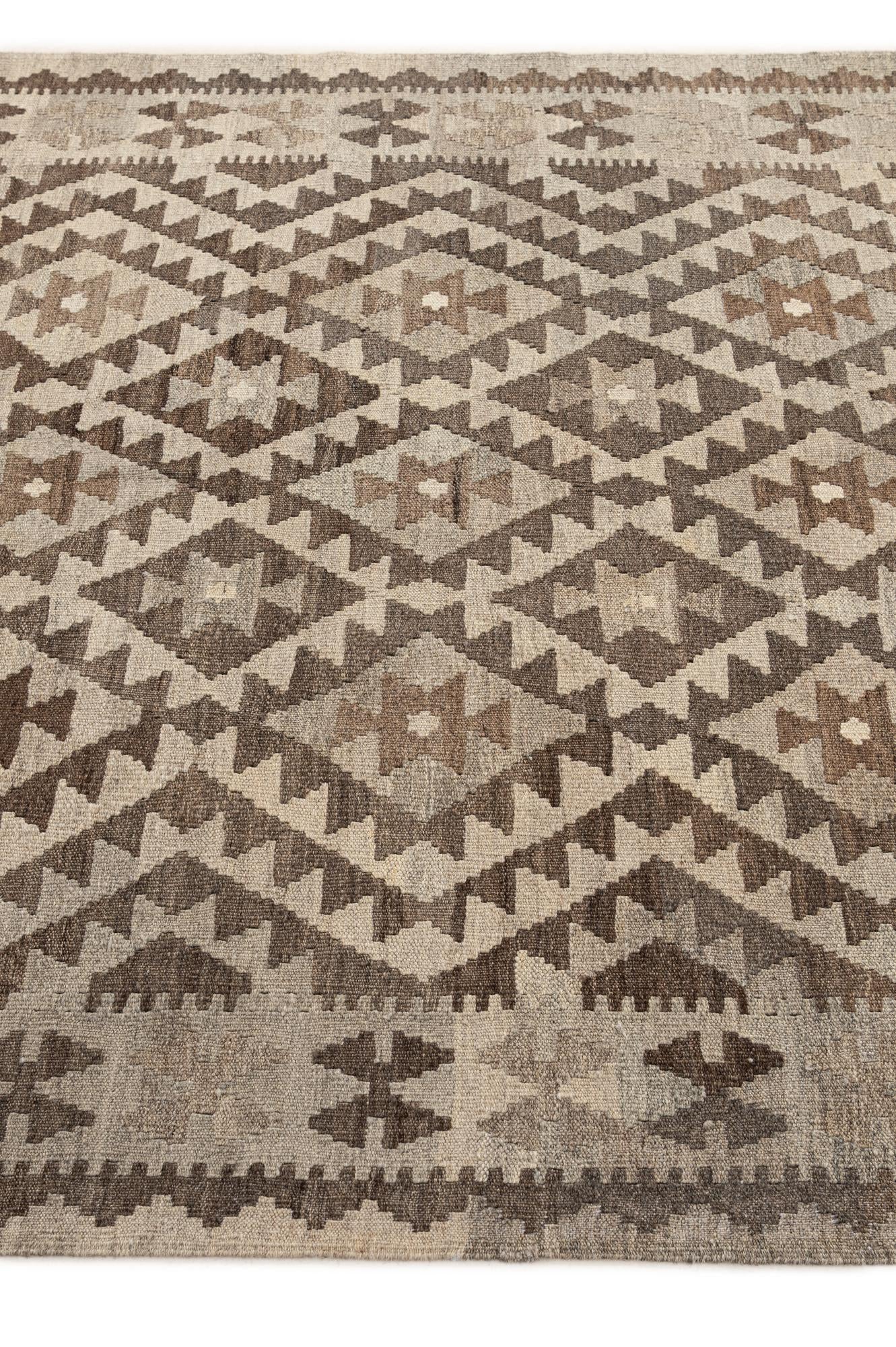 4' 8 x 6' 8 Hand Woven Kilim Maymana Wool Rug
