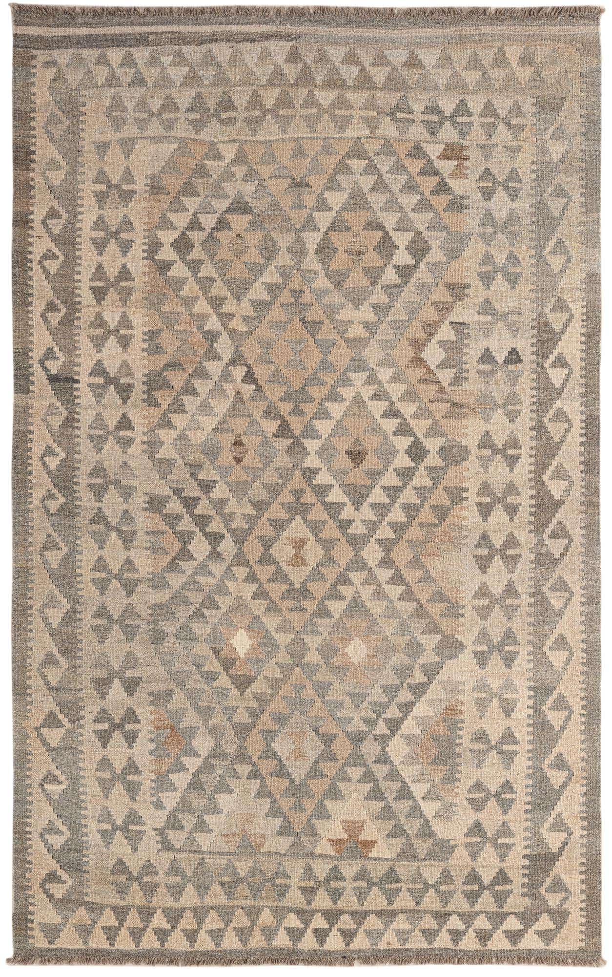 4' 9 x 7' 7 Hand Woven Kilim Maymana Wool Rug