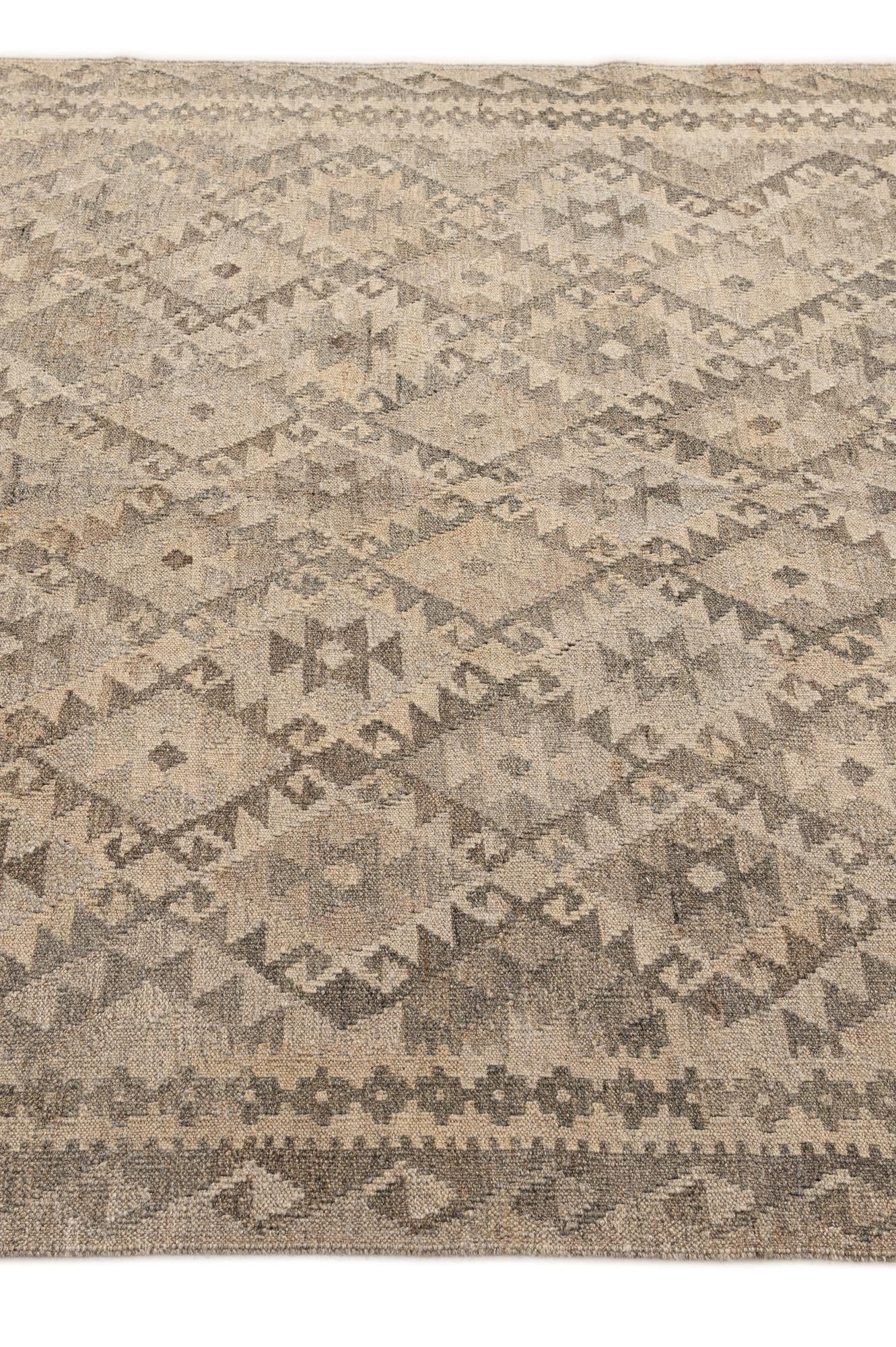 5' 2 x 6' 5 Hand Woven Kilim Maymana Wool Rug