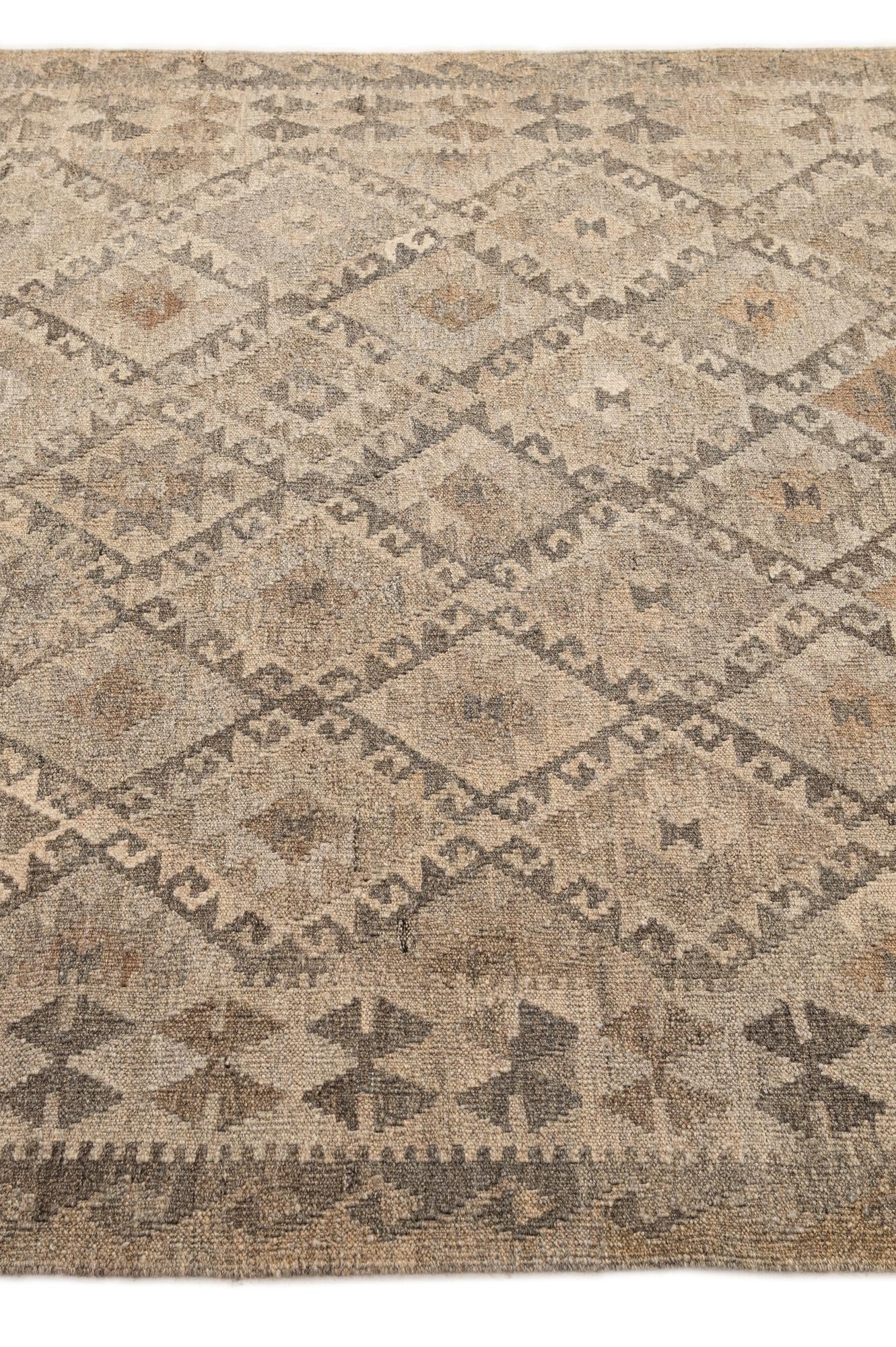 5' 2 x 6' 3 Hand Woven Kilim Maymana Wool Rug