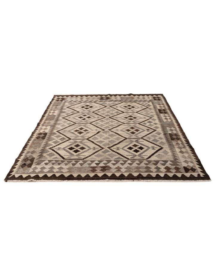 4' 11 x 6' 3 Hand Woven Kilim Maymana Wool Rug