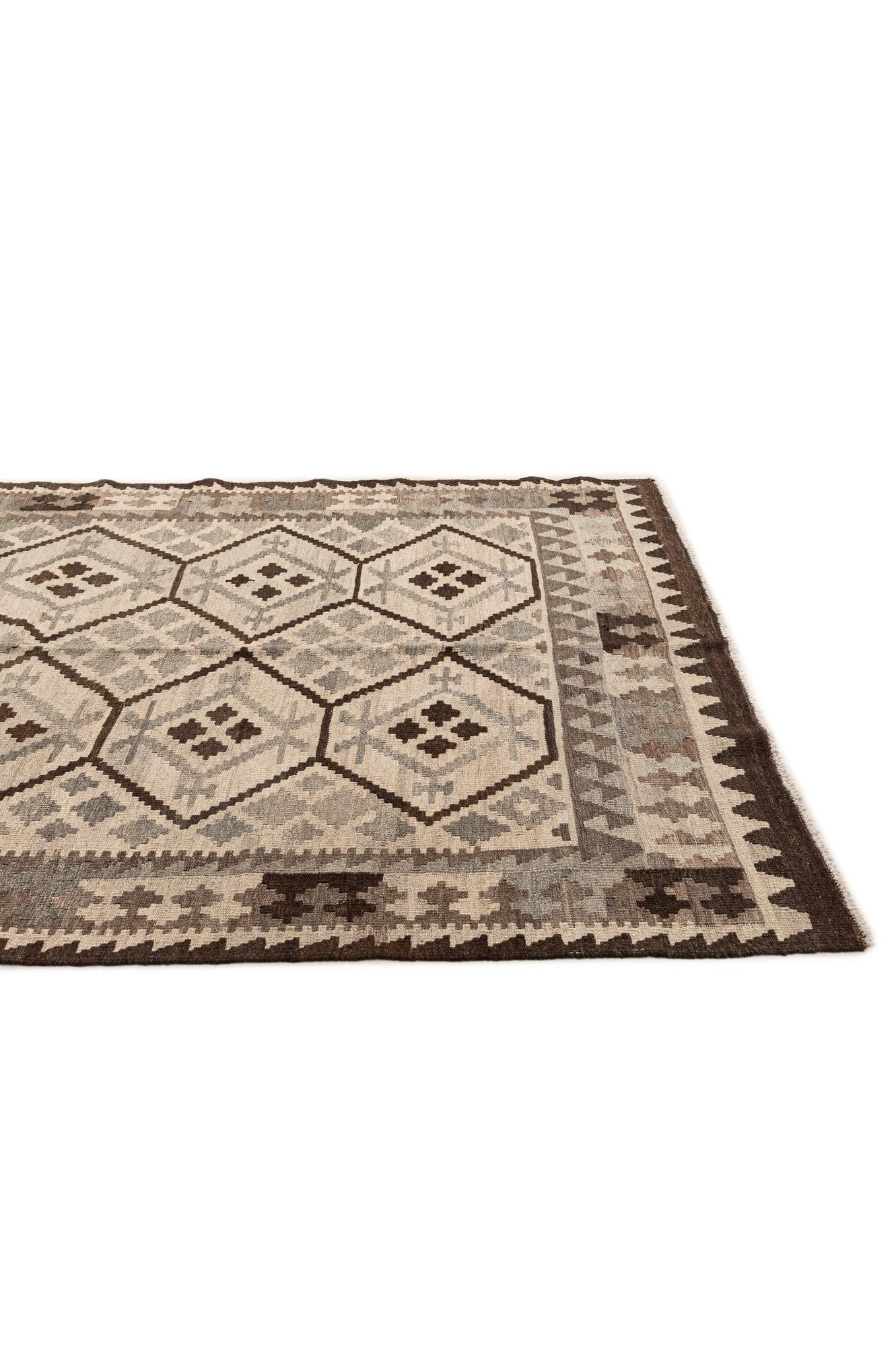 4' 11 x 6' 3 Hand Woven Kilim Maymana Wool Rug