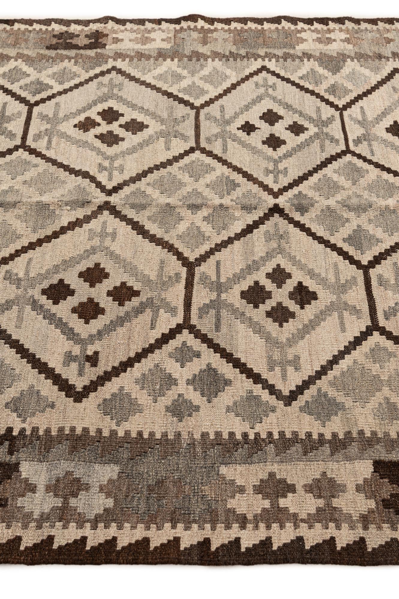 4' 11 x 6' 3 Hand Woven Kilim Maymana Wool Rug