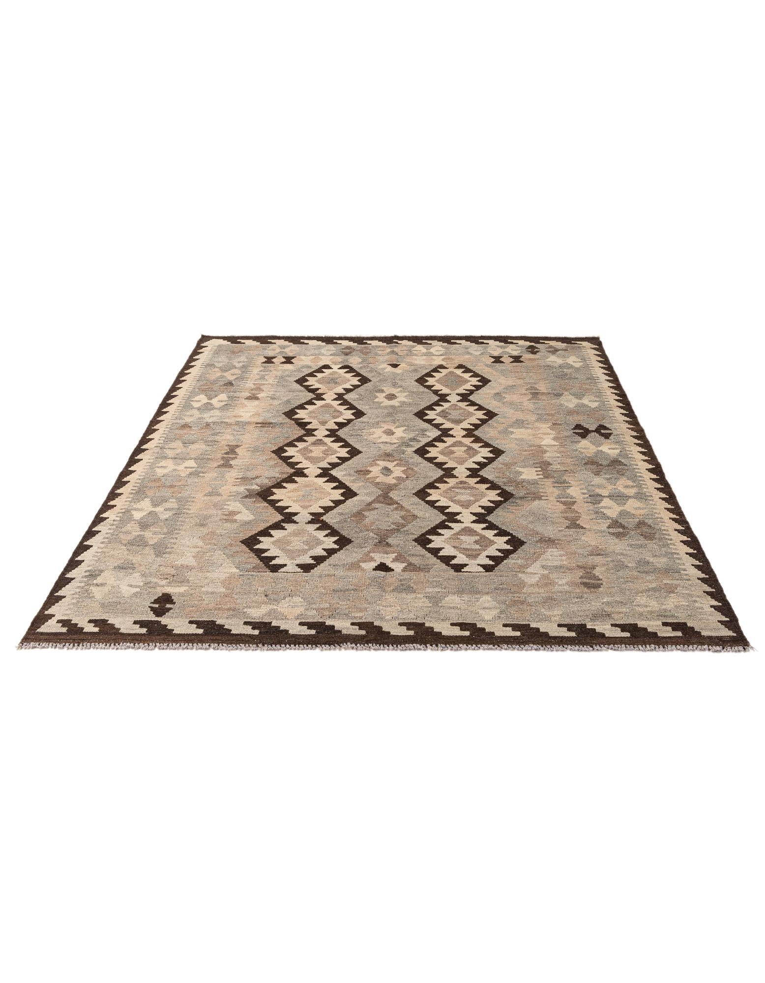 5' 1 x 6' 5 Hand Woven Kilim Maymana Wool Rug