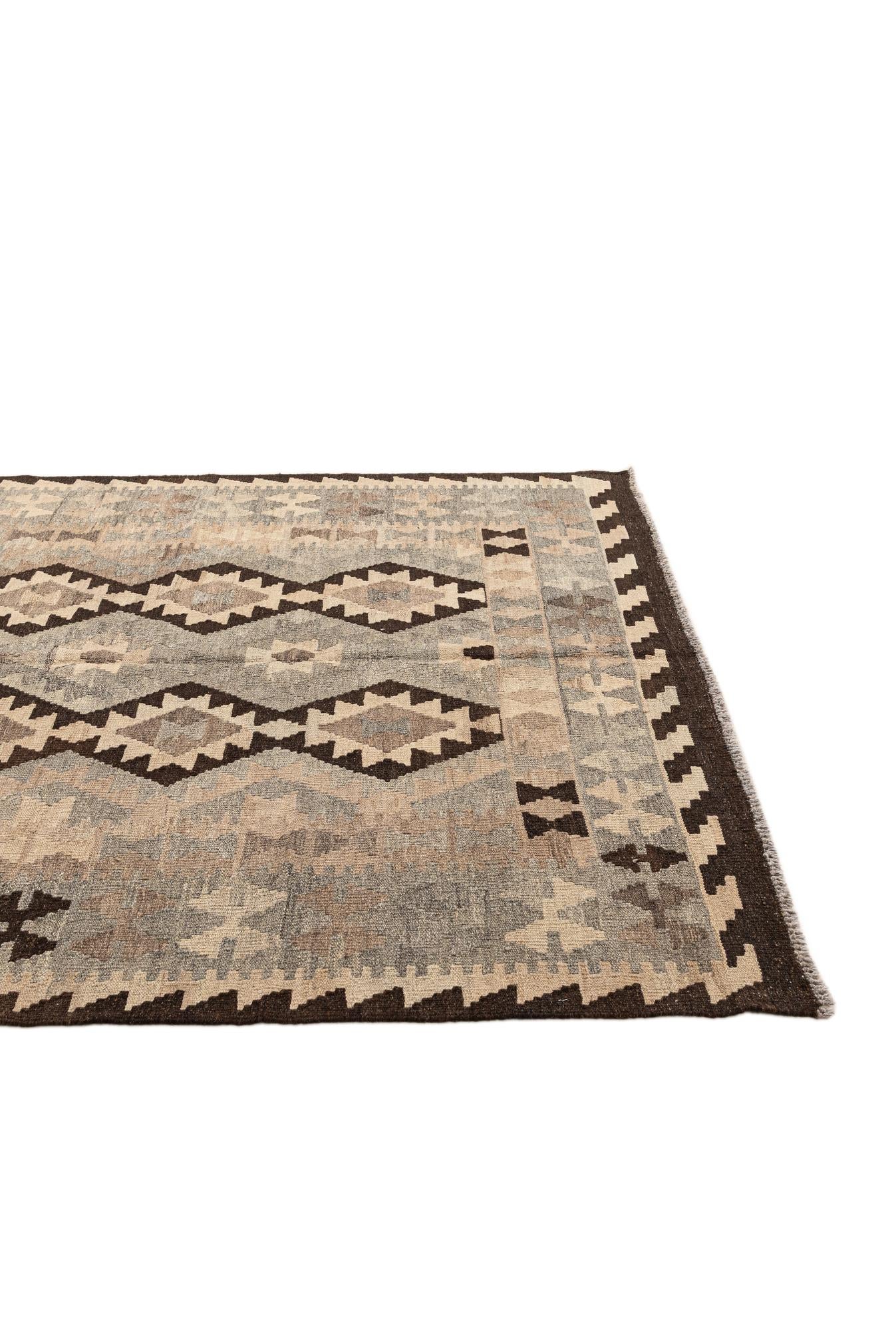 5' 1 x 6' 5 Hand Woven Kilim Maymana Wool Rug