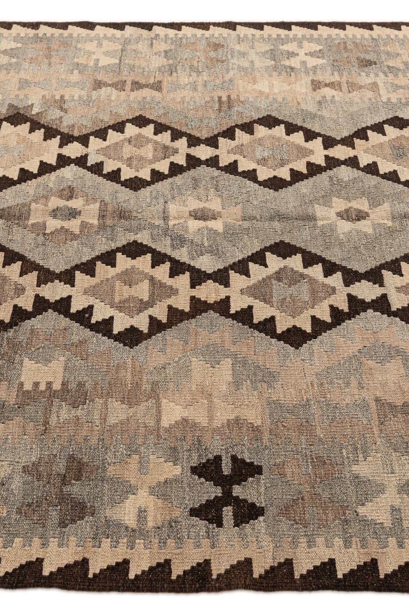 5' 1 x 6' 5 Hand Woven Kilim Maymana Wool Rug