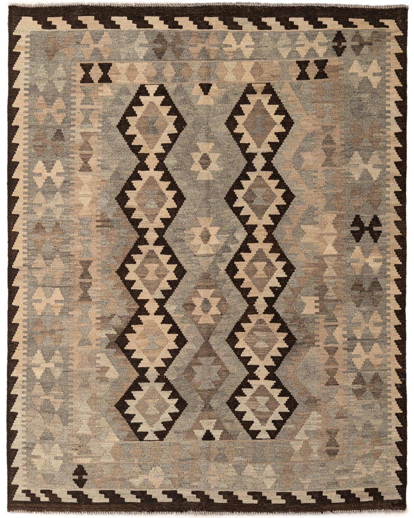 5' 1 x 6' 5 Hand Woven Kilim Maymana Wool Rug