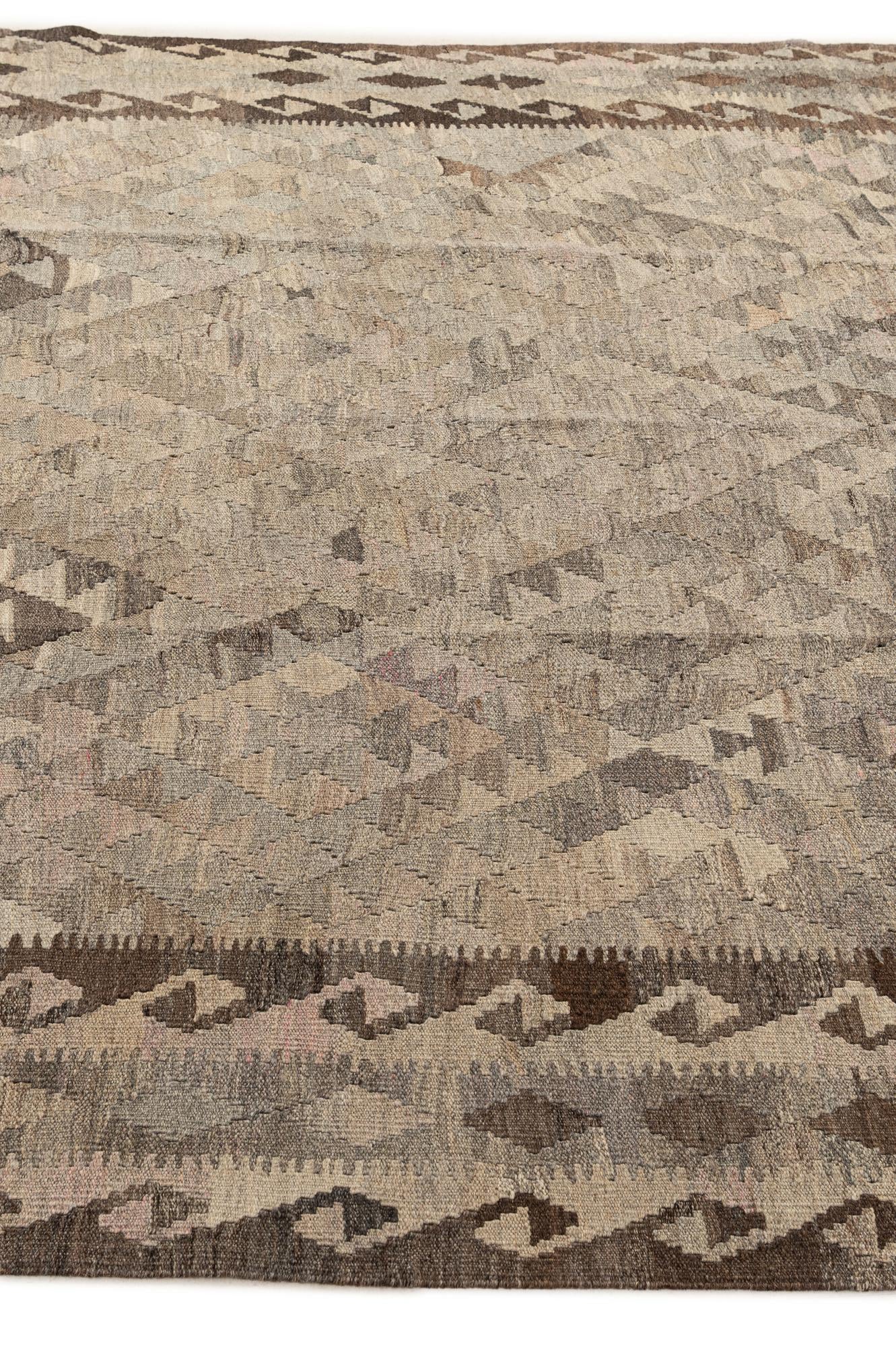6' 7 x 9' 9 Hand Woven Kilim Maymana Wool Rug