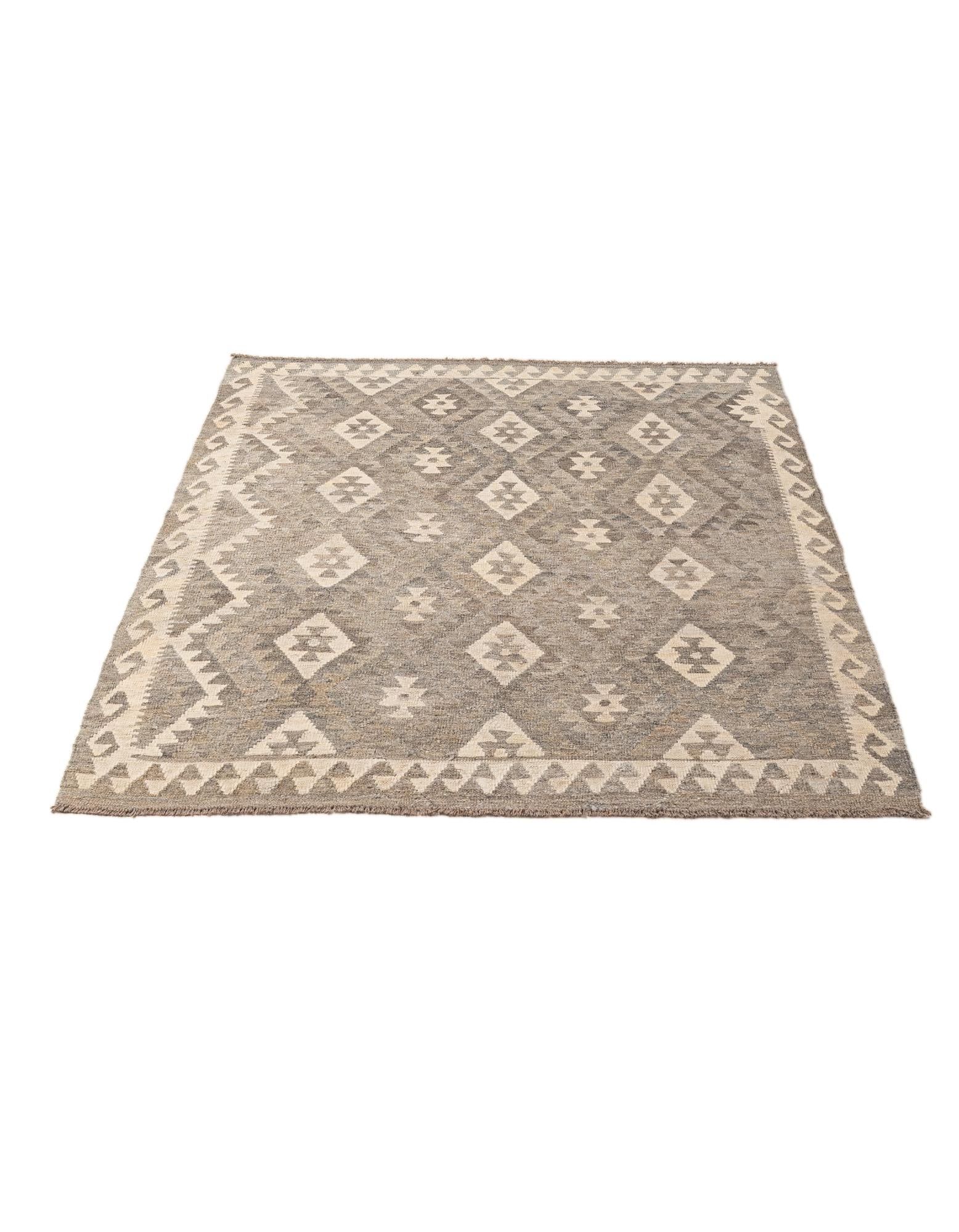 5' 2 x 6' 7 Hand Woven Kilim Maymana Wool Rug