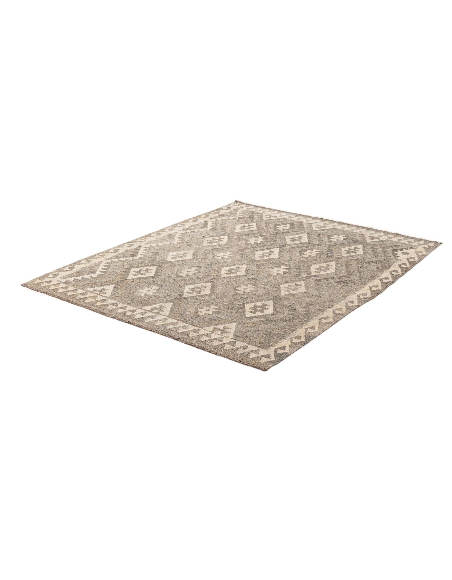5' 2 x 6' 7 Hand Woven Kilim Maymana Wool Rug