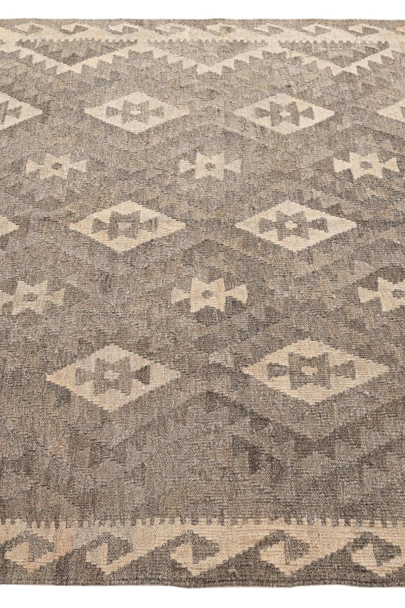 5' 2 x 6' 7 Hand Woven Kilim Maymana Wool Rug