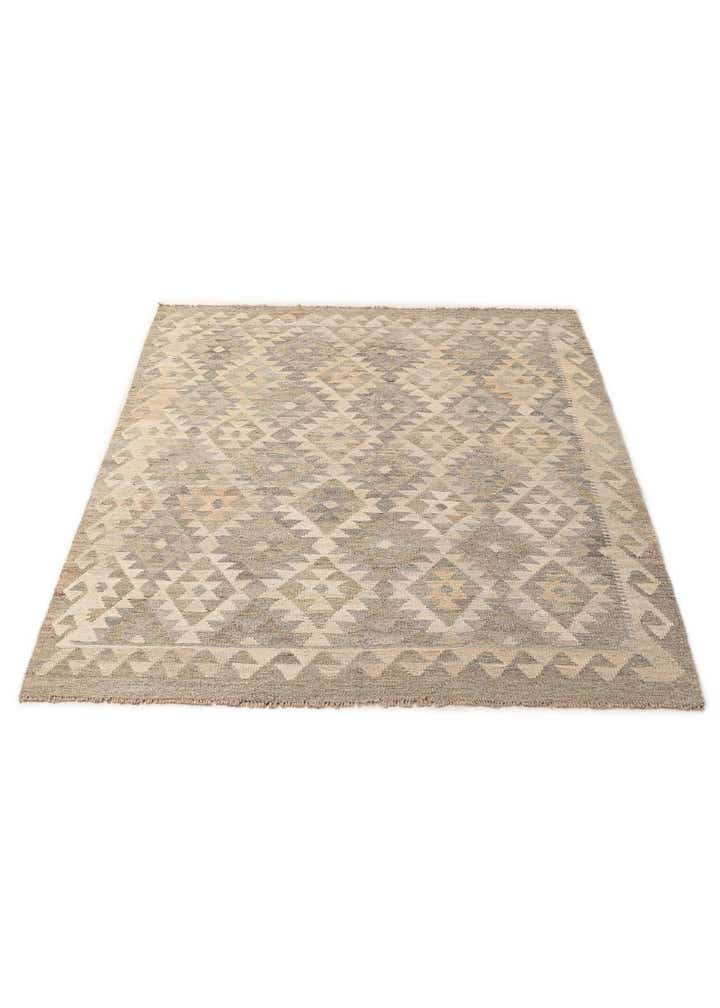 5' 1 x 6' 7 Hand Woven Kilim Maymana Wool Rug