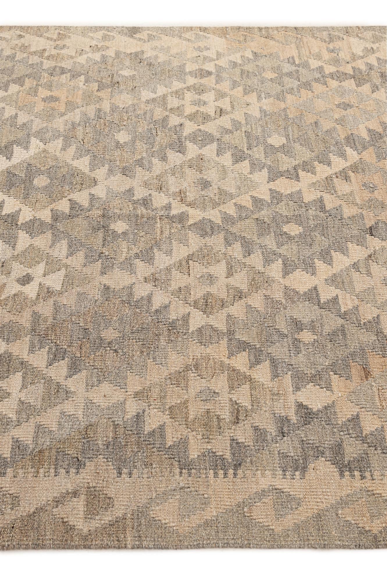 5' 1 x 6' 7 Hand Woven Kilim Maymana Wool Rug