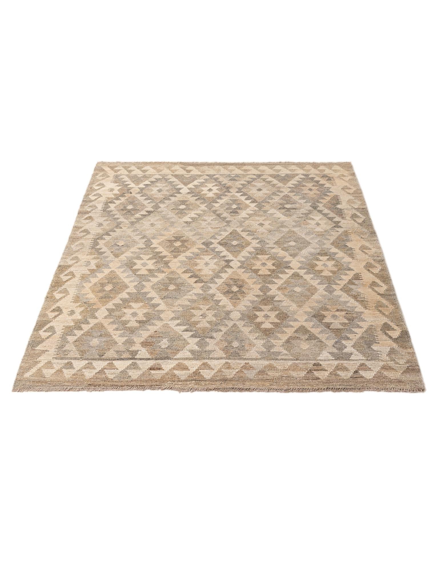 5' 1 x 6' 5 Hand Woven Kilim Maymana Wool Rug