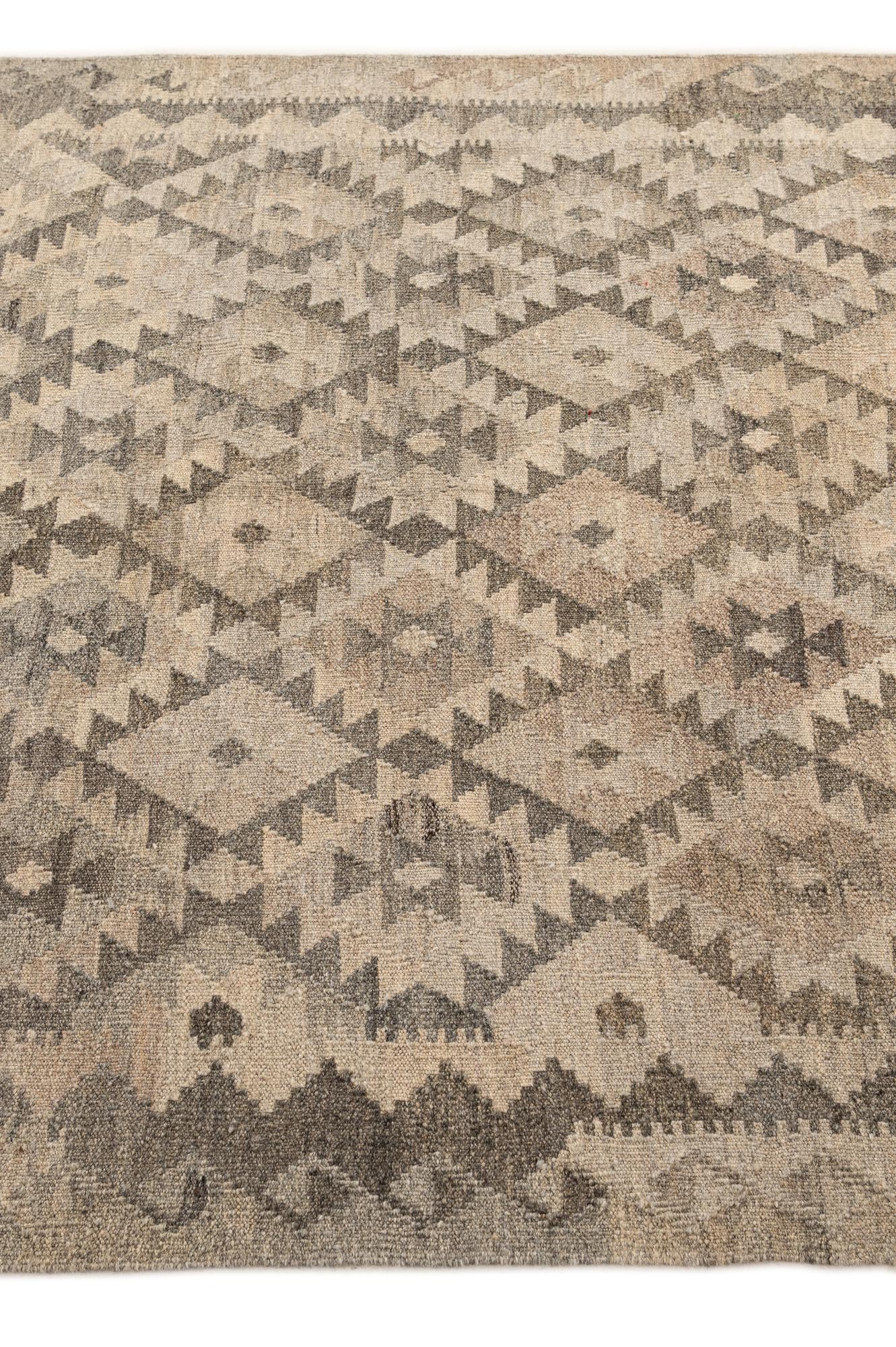 4' 11 x 6' 7 Hand Woven Kilim Maymana Wool Rug