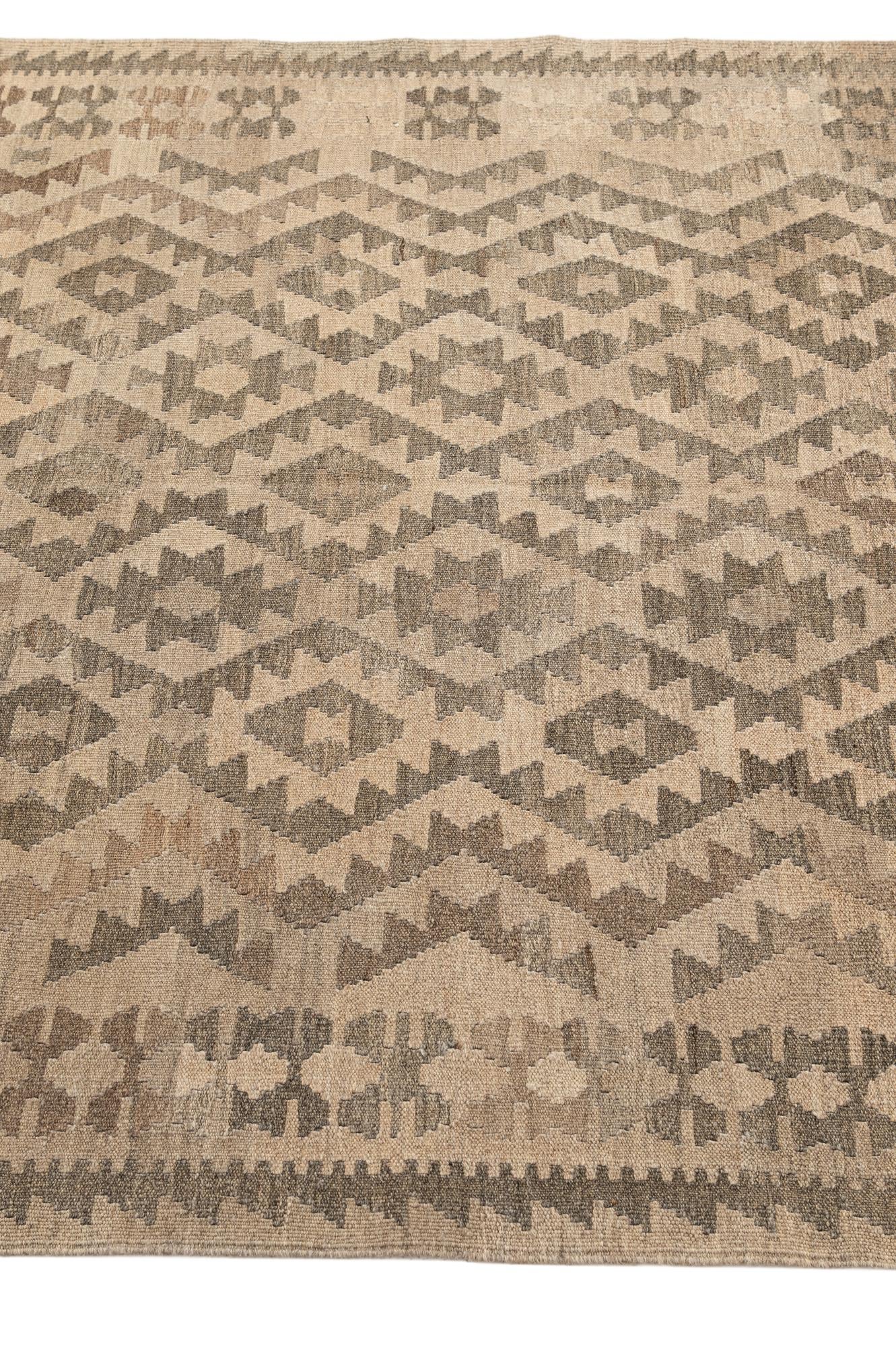 4' 10 x 6' 6 Hand Woven Kilim Maymana Wool Rug
