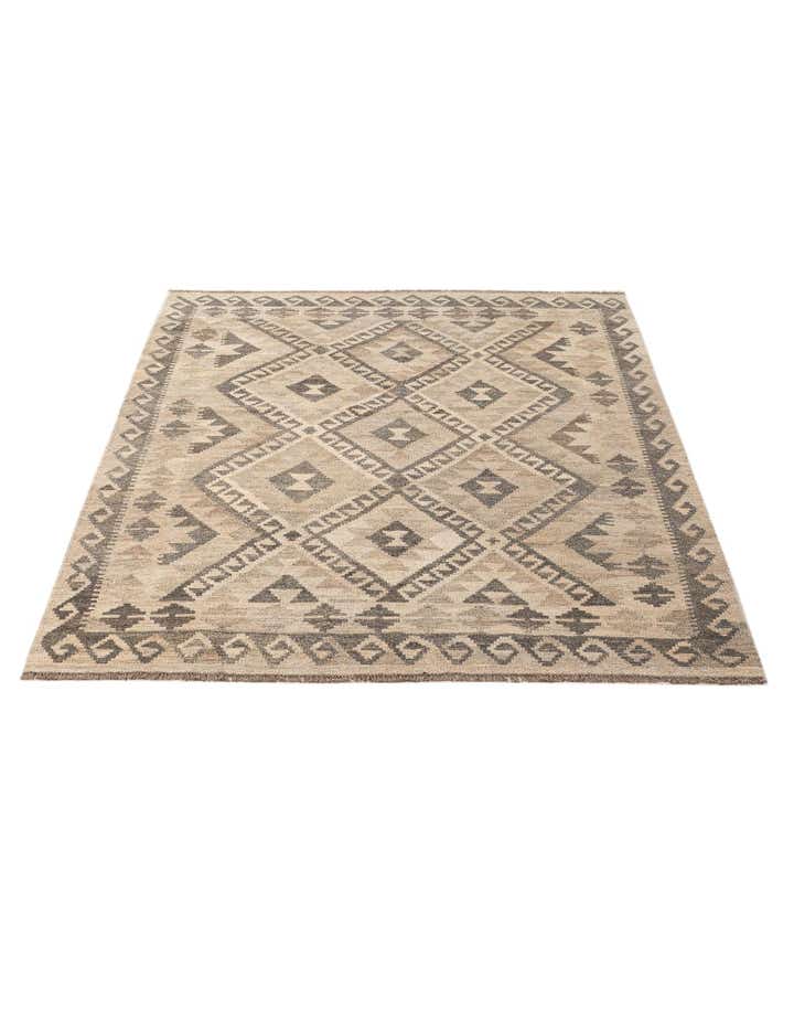 5' 1 x 6' 7 Hand Woven Kilim Maymana Wool Rug