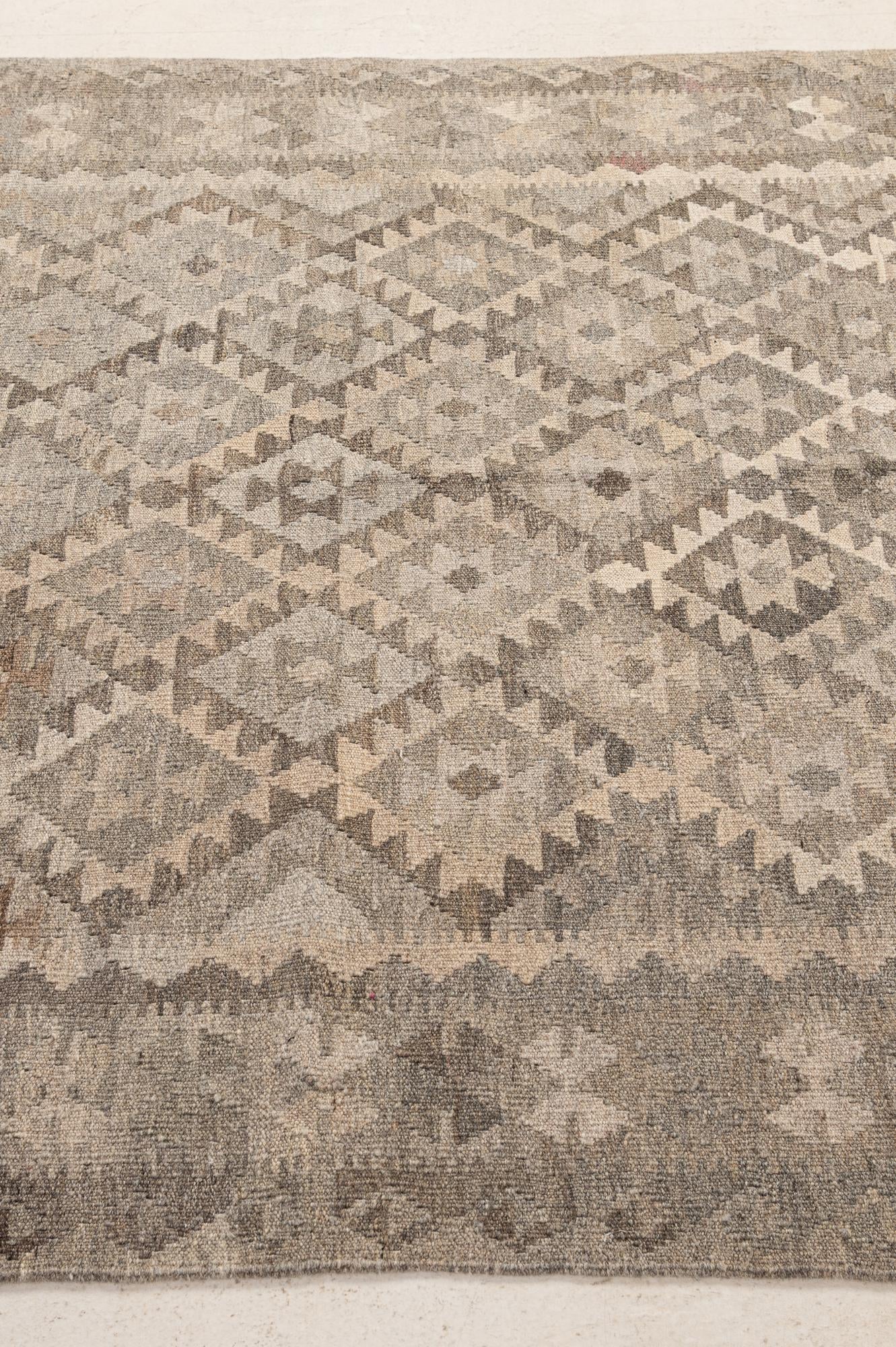 5' x 6' 9 Hand Woven Kilim Maymana Wool Rug