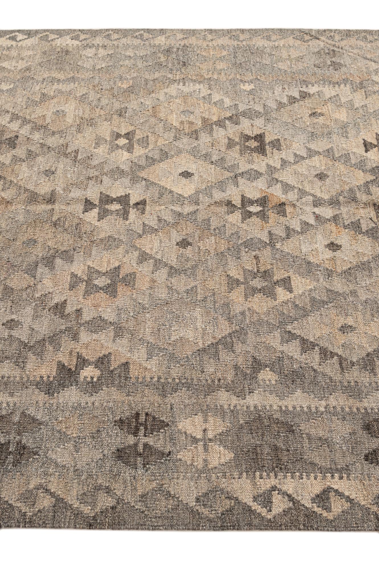 5' x 6' 8 Hand Woven Kilim Maymana Wool Rug