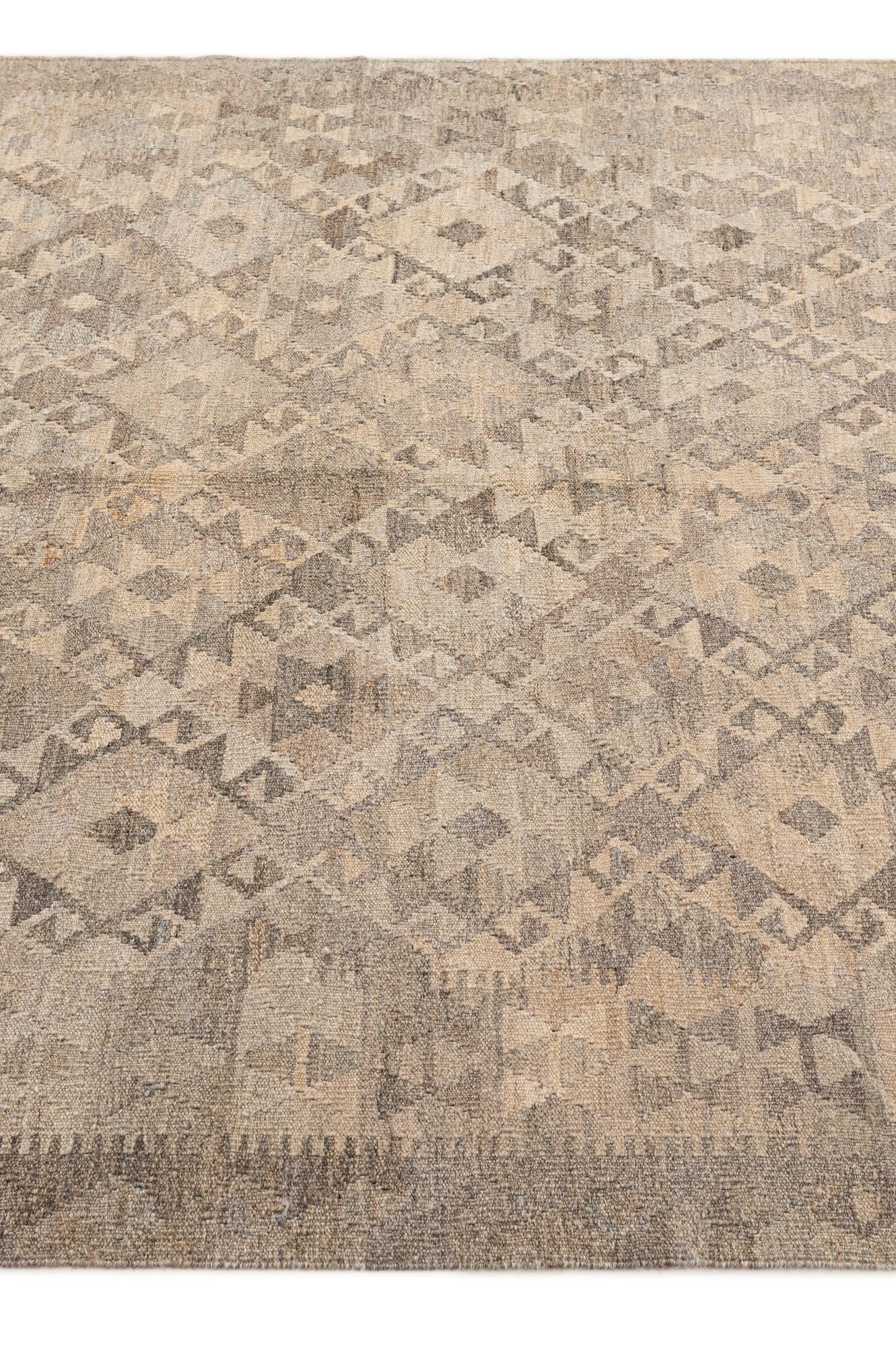 5' x 6' 8 Hand Woven Kilim Maymana Wool Rug