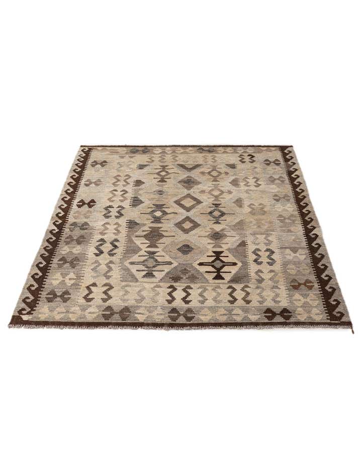 5' x 6' 6 Hand Woven Kilim Maymana Wool Rug