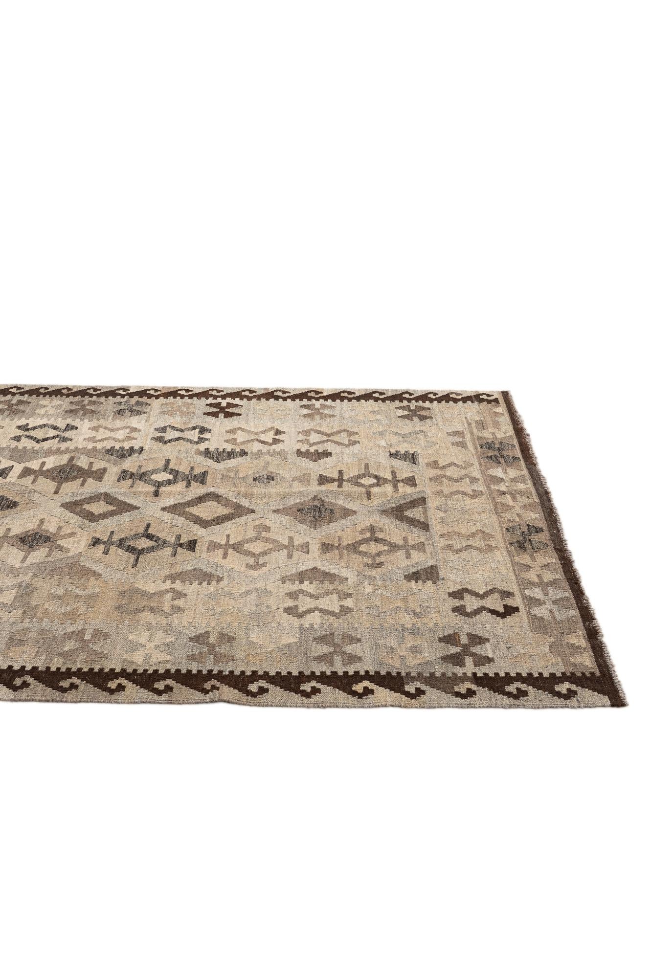 5' x 6' 6 Hand Woven Kilim Maymana Wool Rug