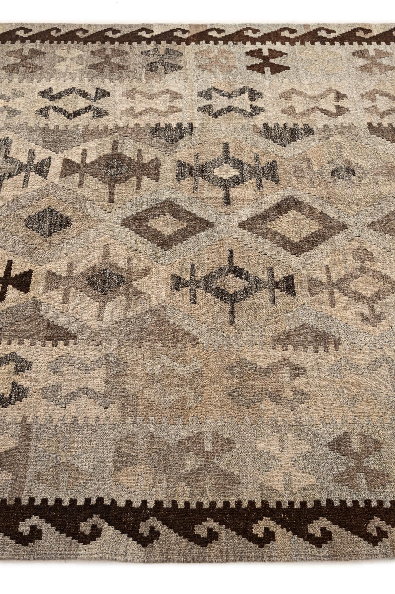 5' x 6' 6 Hand Woven Kilim Maymana Wool Rug