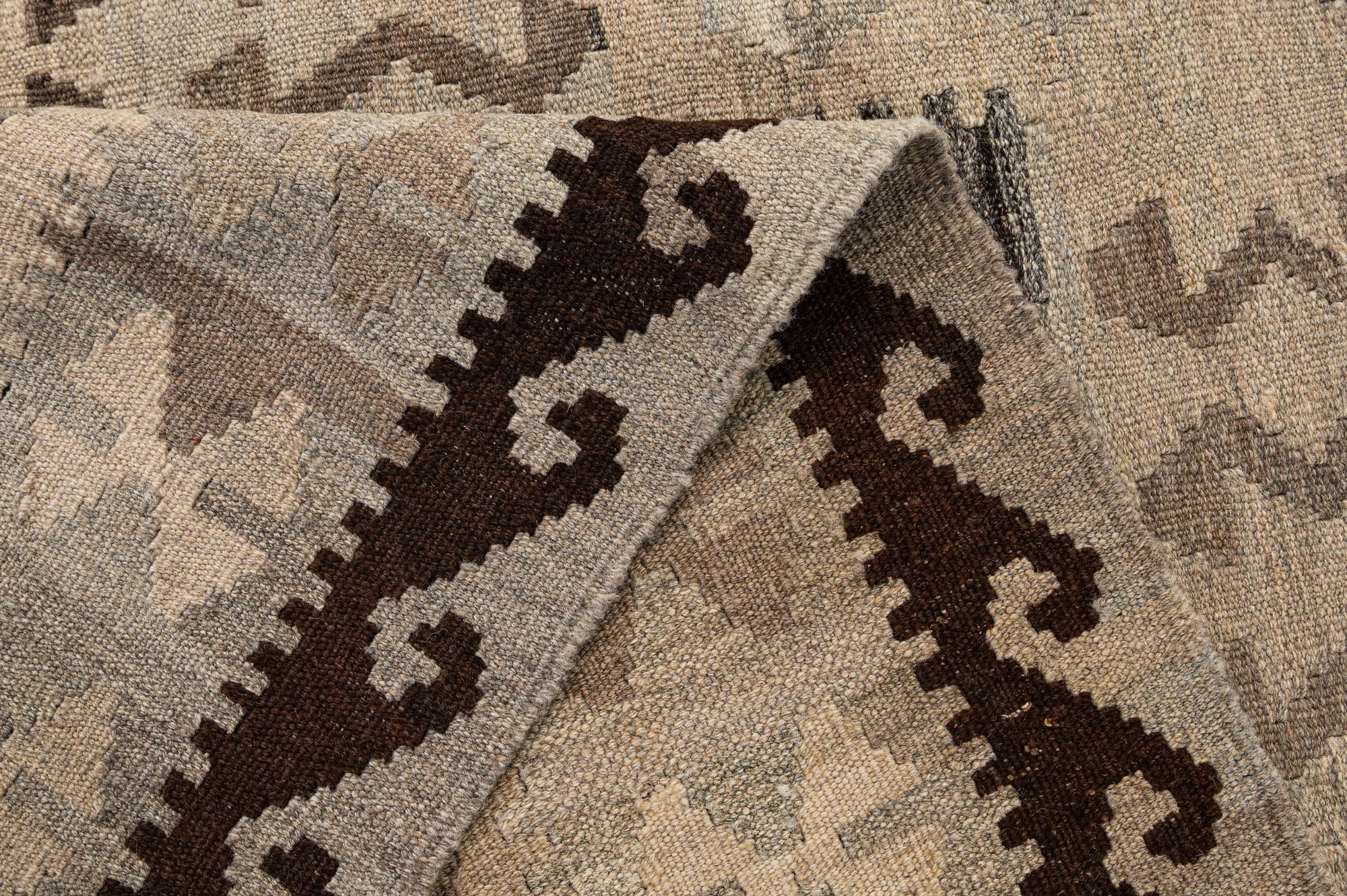 5' x 6' 6 Hand Woven Kilim Maymana Wool Rug