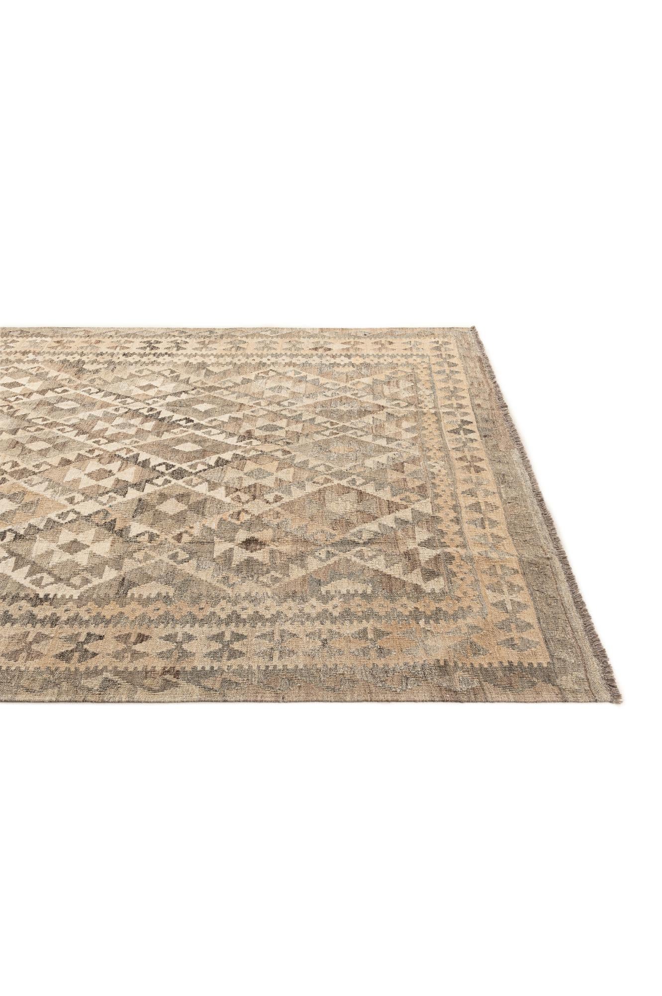 6' 8 x 9' 7 Hand Woven Kilim Maymana Wool Rug