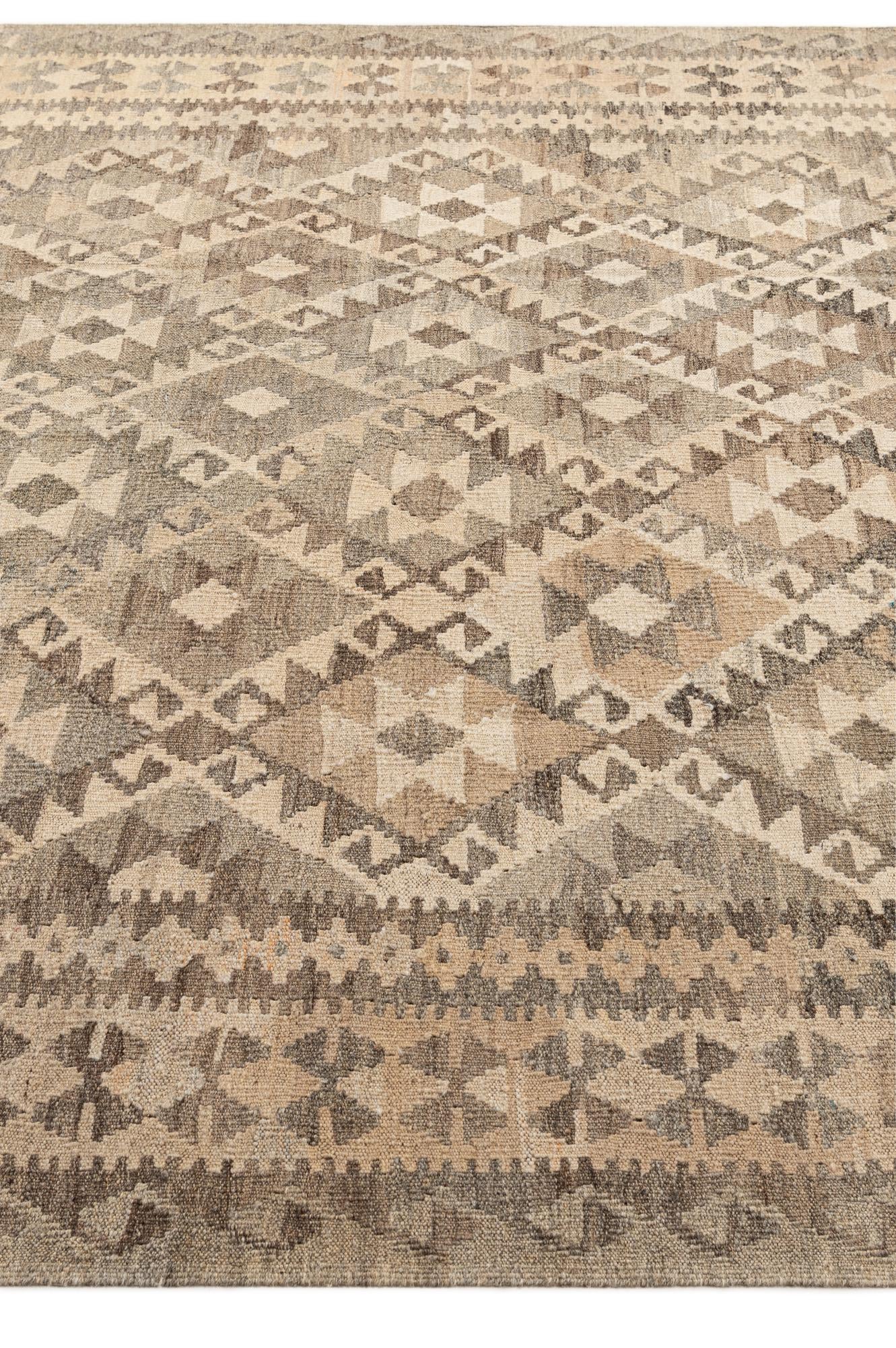 6' 8 x 9' 7 Hand Woven Kilim Maymana Wool Rug