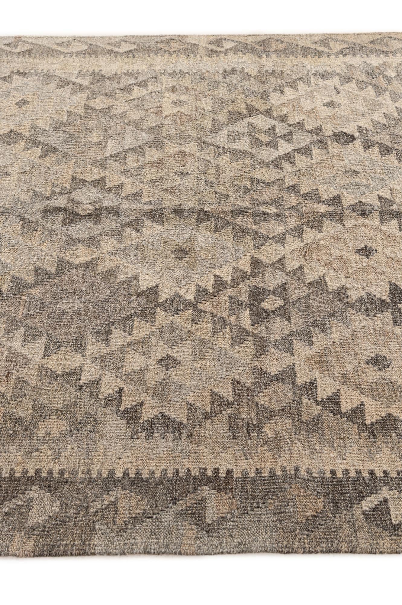 4' 11 x 6' 6 Hand Woven Kilim Maymana Wool Rug