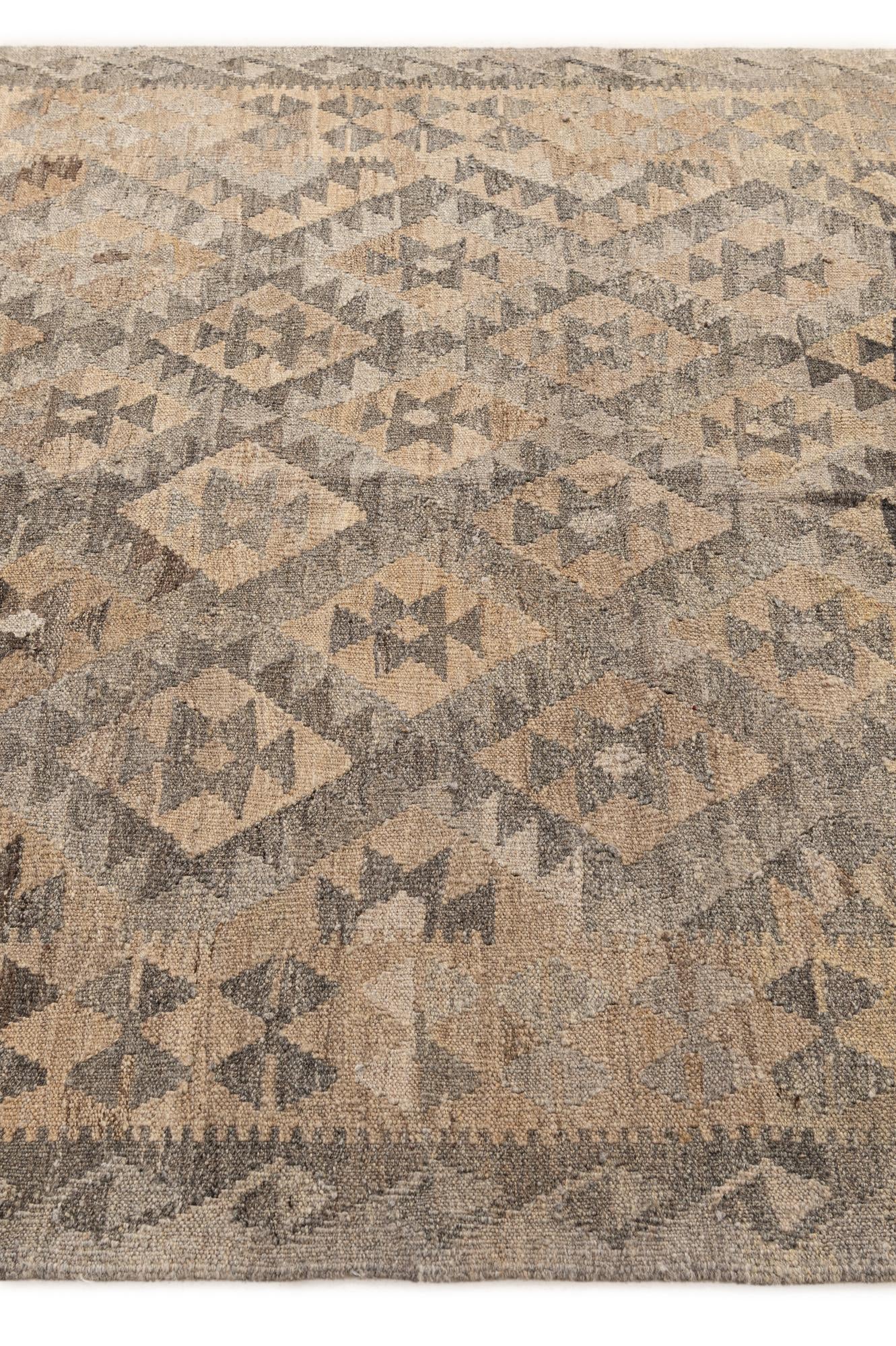 5' 1 x 6' 6 Hand Woven Kilim Maymana Wool Rug