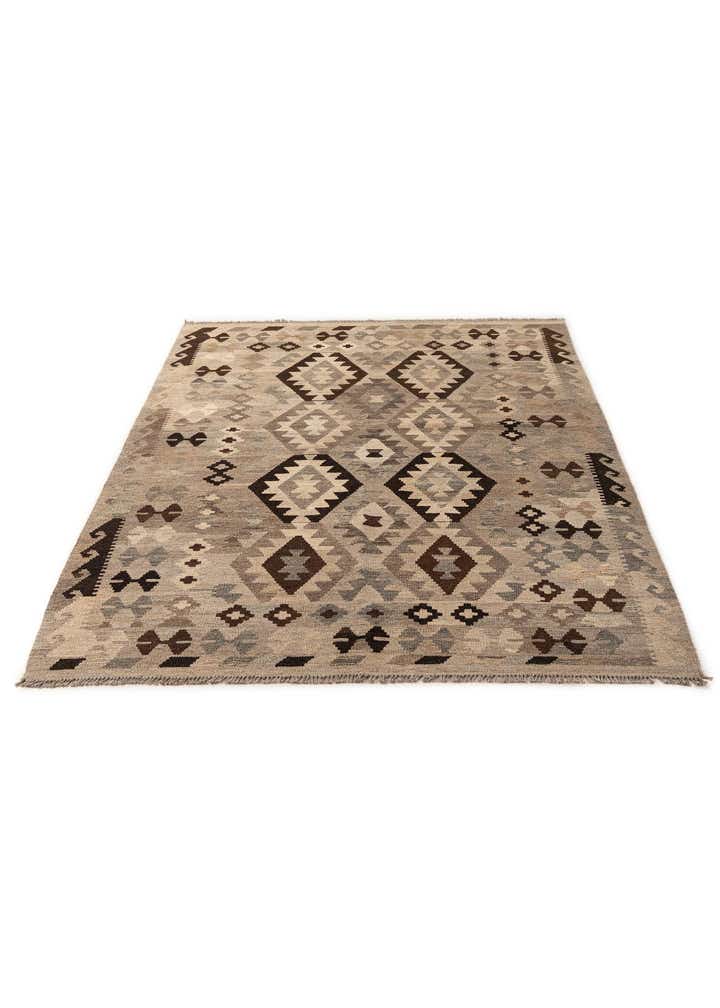 4' 11 x 6' 8 Hand Woven Kilim Maymana Wool Rug