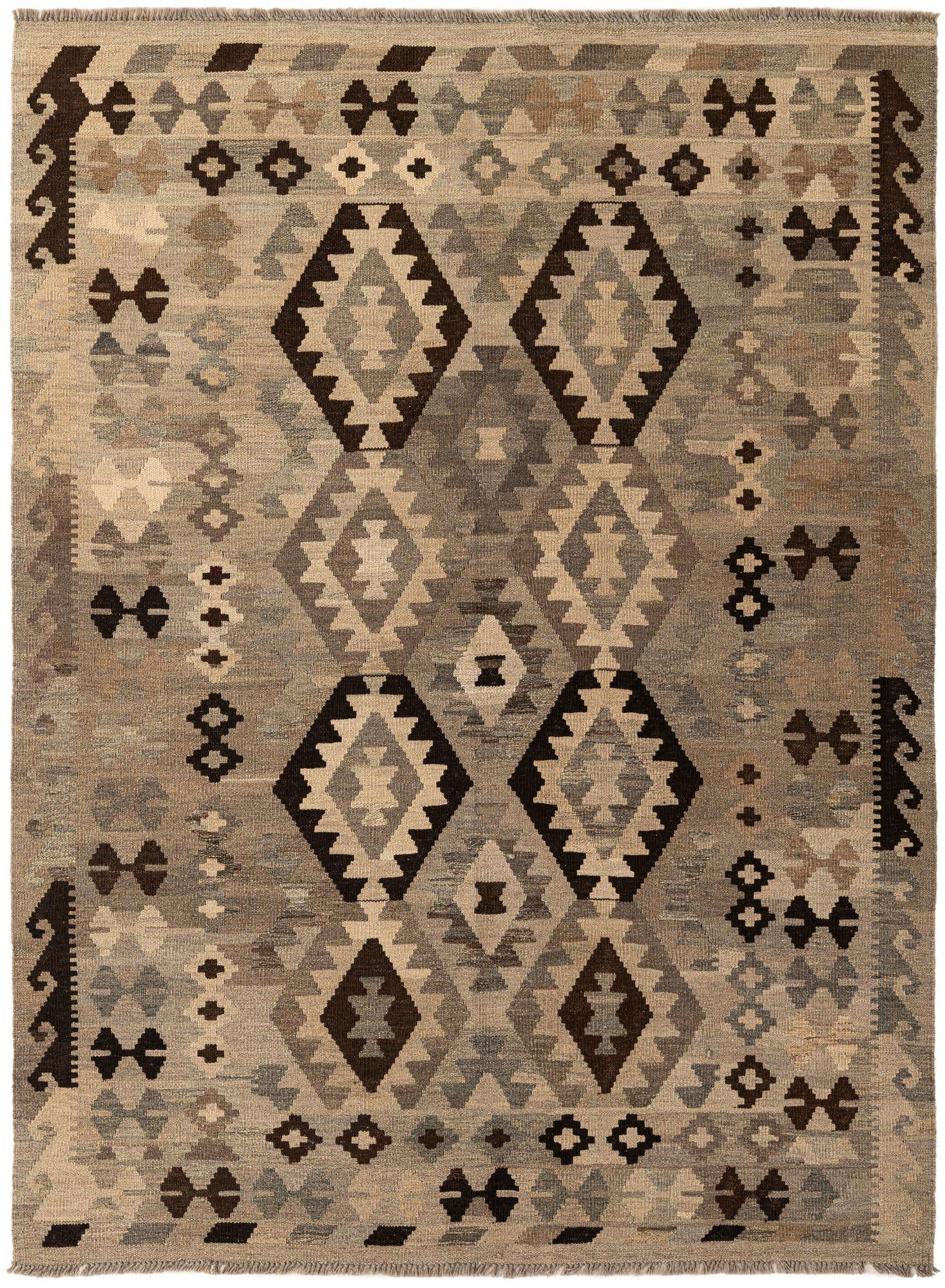 4' 11 x 6' 8 Hand Woven Kilim Maymana Wool Rug