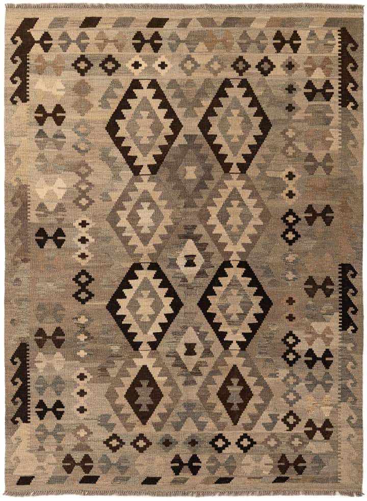 4' 11 x 6' 8 Hand Woven Kilim Maymana Wool Rug
