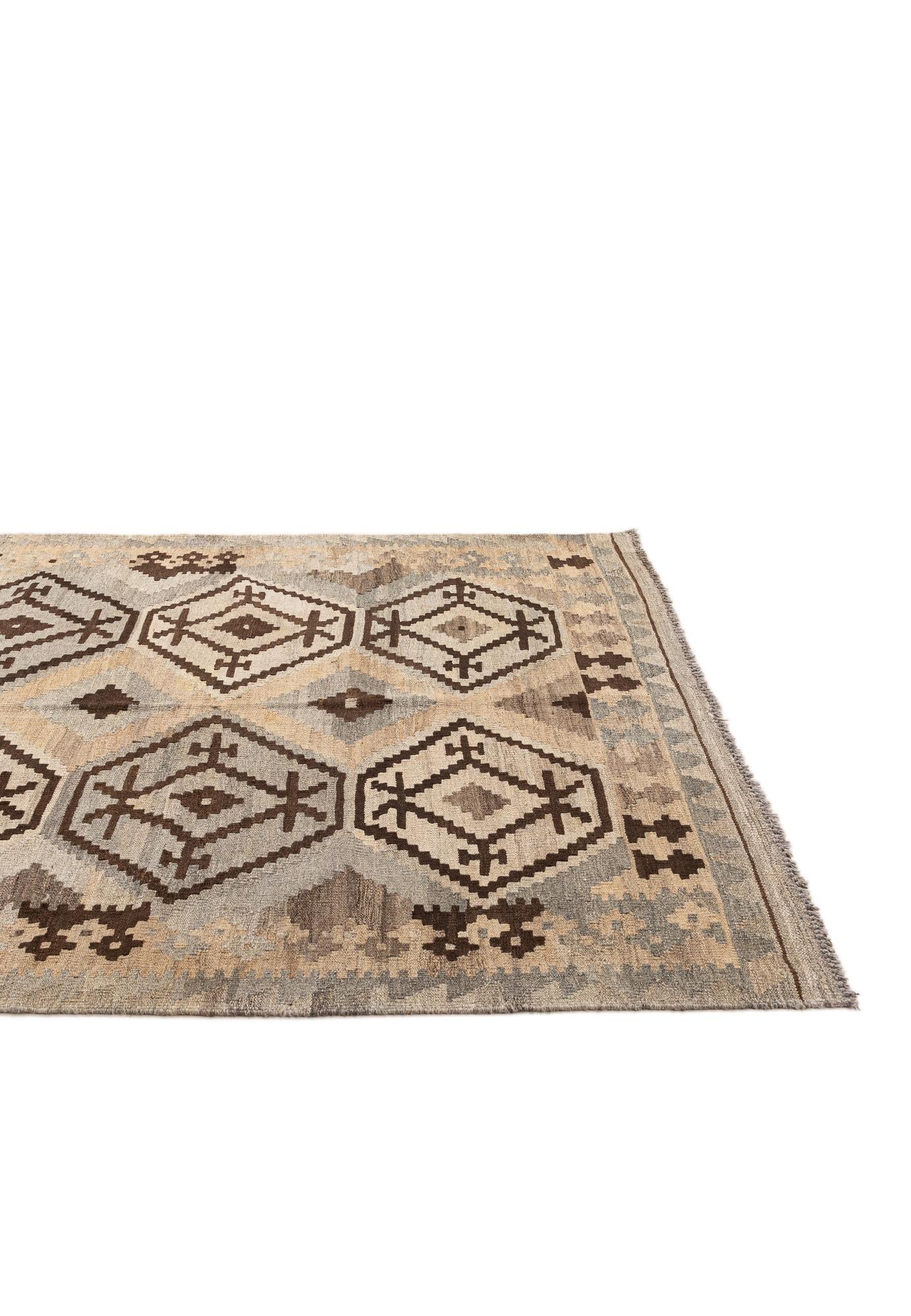 4' 10 x 6' 5 Hand Woven Kilim Maymana Wool Rug