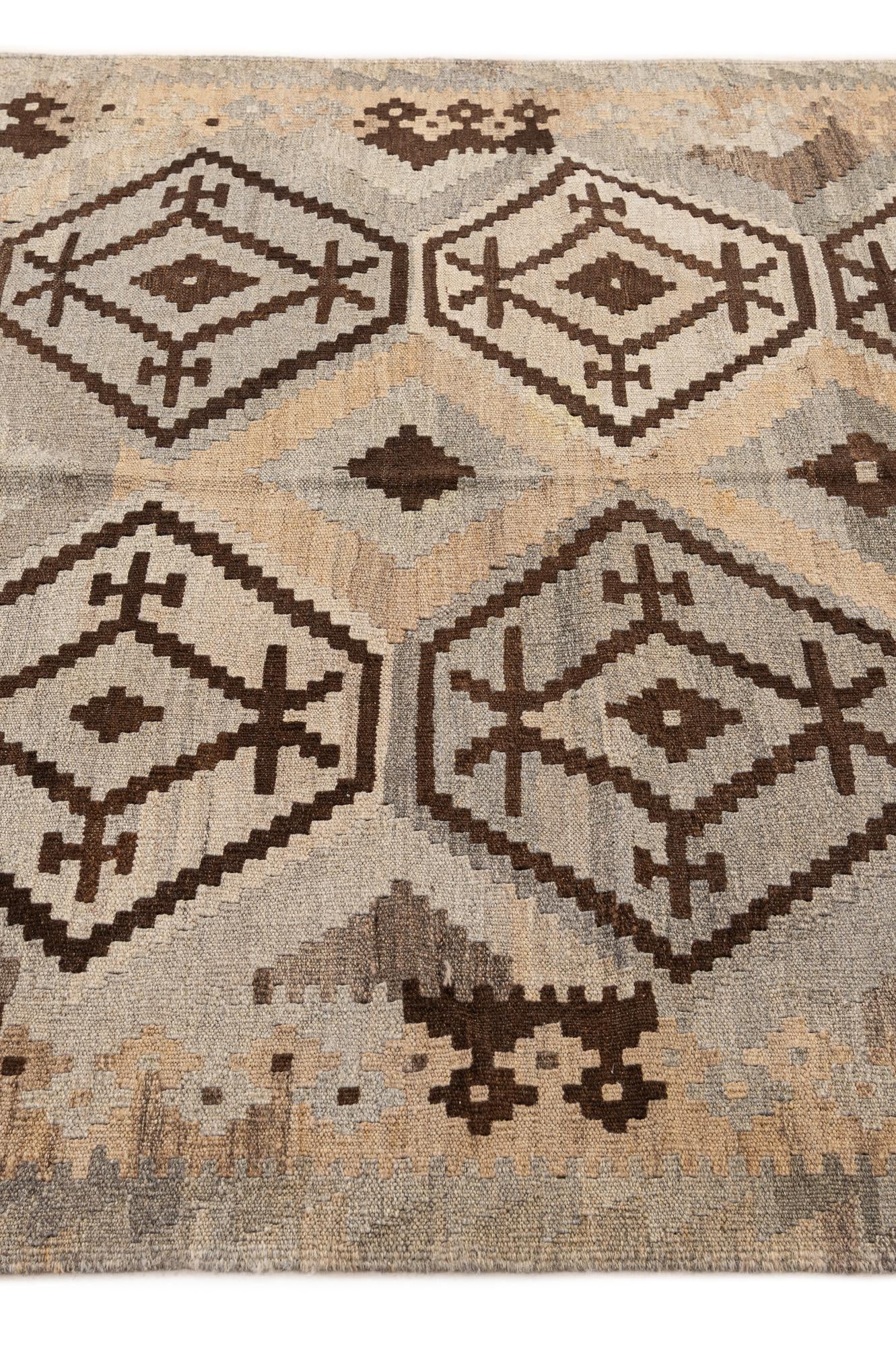 4' 10 x 6' 5 Hand Woven Kilim Maymana Wool Rug