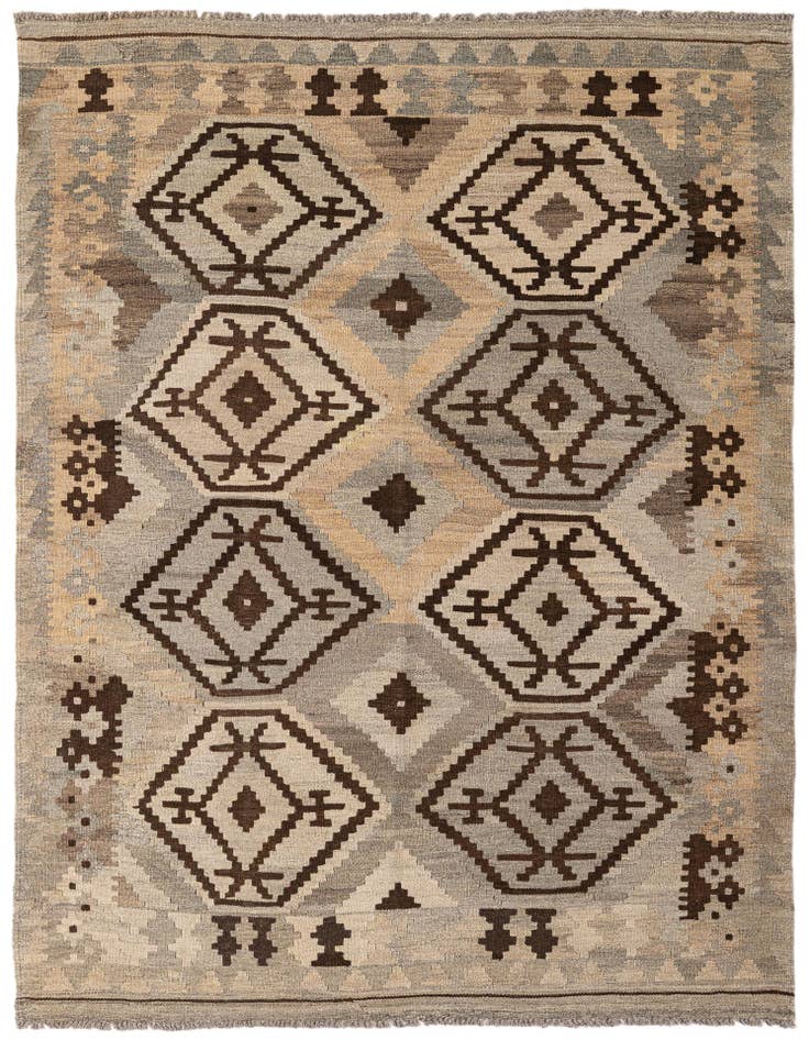 Detail image of 4' 10 x 6' 5 Hand Woven Kilim Maymana Wool Rug