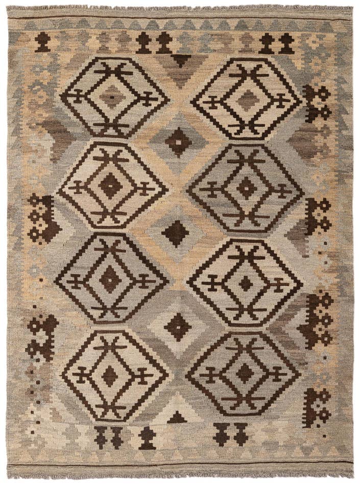 Detail image of 4' 10 x 6' 5 Hand Woven Kilim Maymana Wool Rug