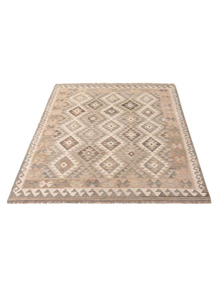 4' 11 x 7' Hand Woven Kilim Maymana Wool Rug