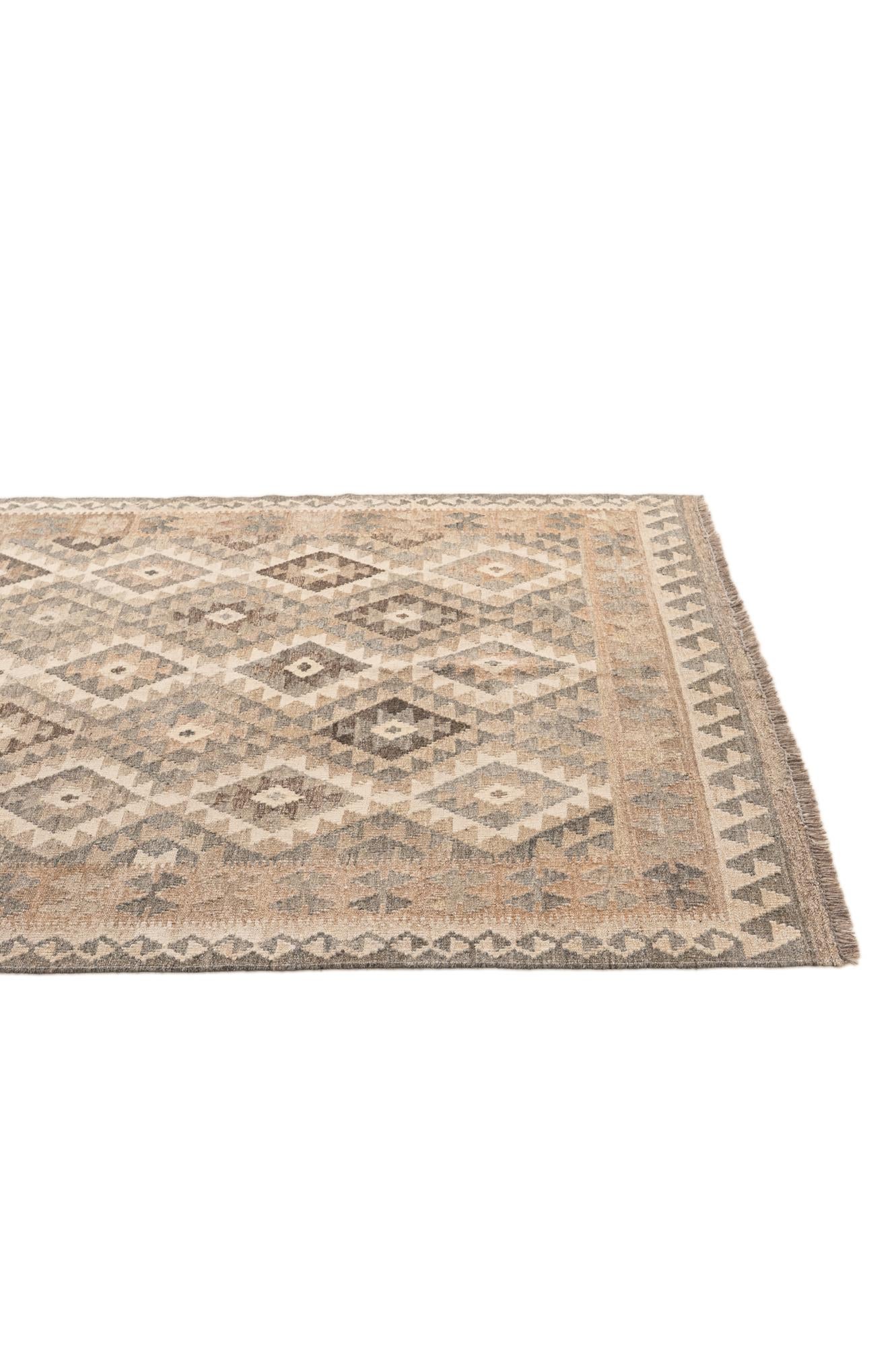 4' 11 x 7' Hand Woven Kilim Maymana Wool Rug